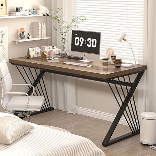 Miniatura 3 de FOLUBAN - Escritorio para computadora, escritorio moderno para oficina en casa, mesa de estudio y trabajo de madera y metal industrial para