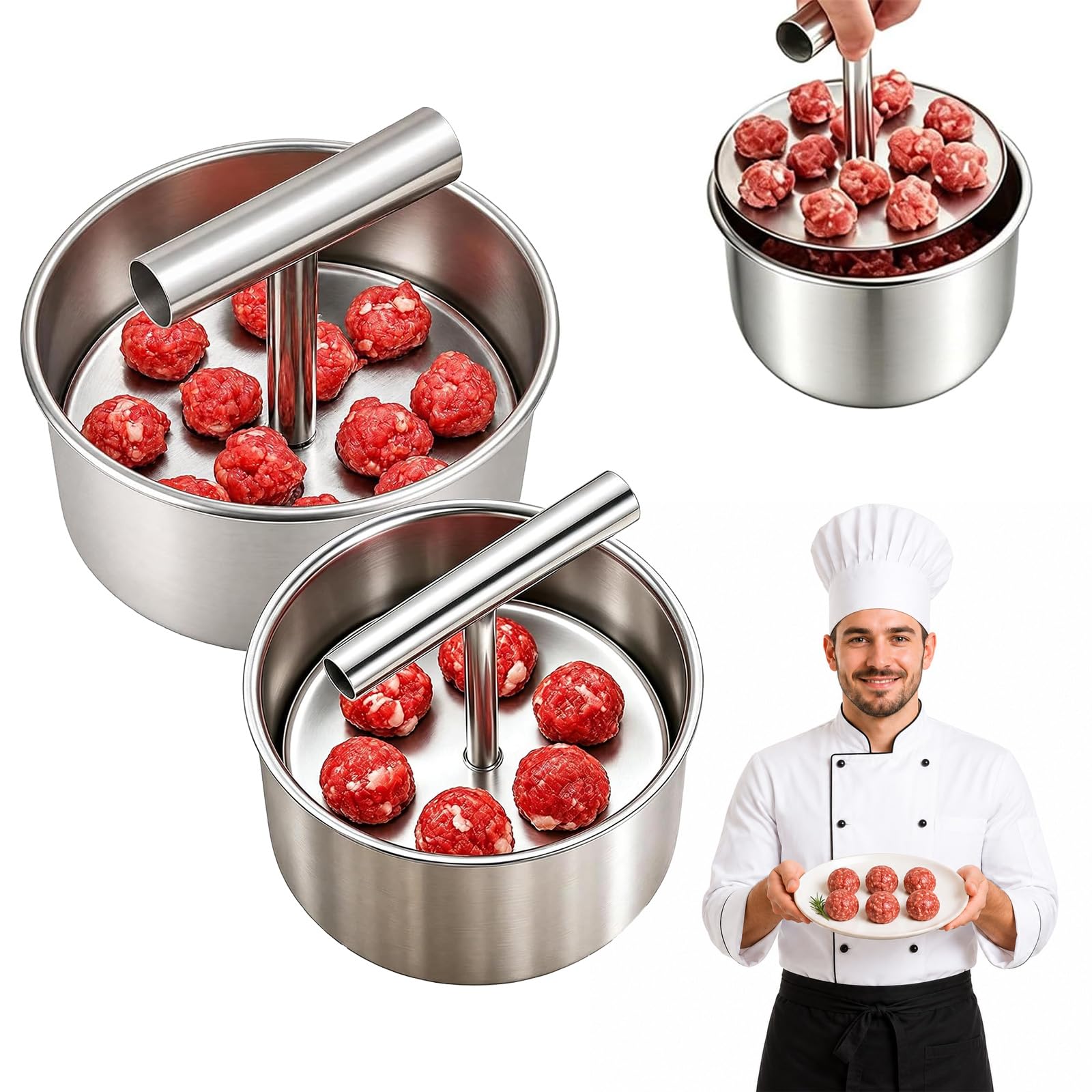 6/12 Ball Manual Meatball Maker Tool, Stainless Steel Meatball Making Mold