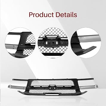Front Grille Grill Chrome Center bar with Black Insert Compatible With Chevrolet 2002-2006 Avalanche 1500 2500 GM1200543 88968960