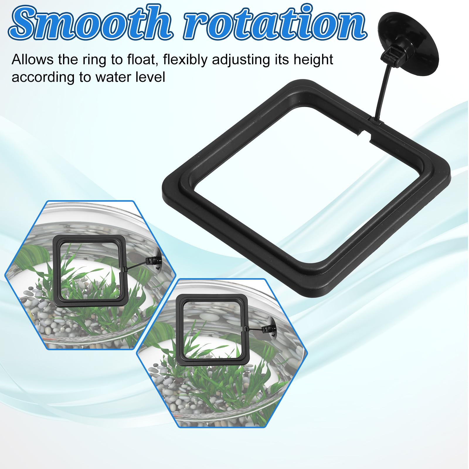 Lot de 2 anneaux d'alimentation pour poissons d'aquarium - Avec ventouses - Distributeur automatique de nourriture pour poissons rouges Bettas - Tortue - Noir