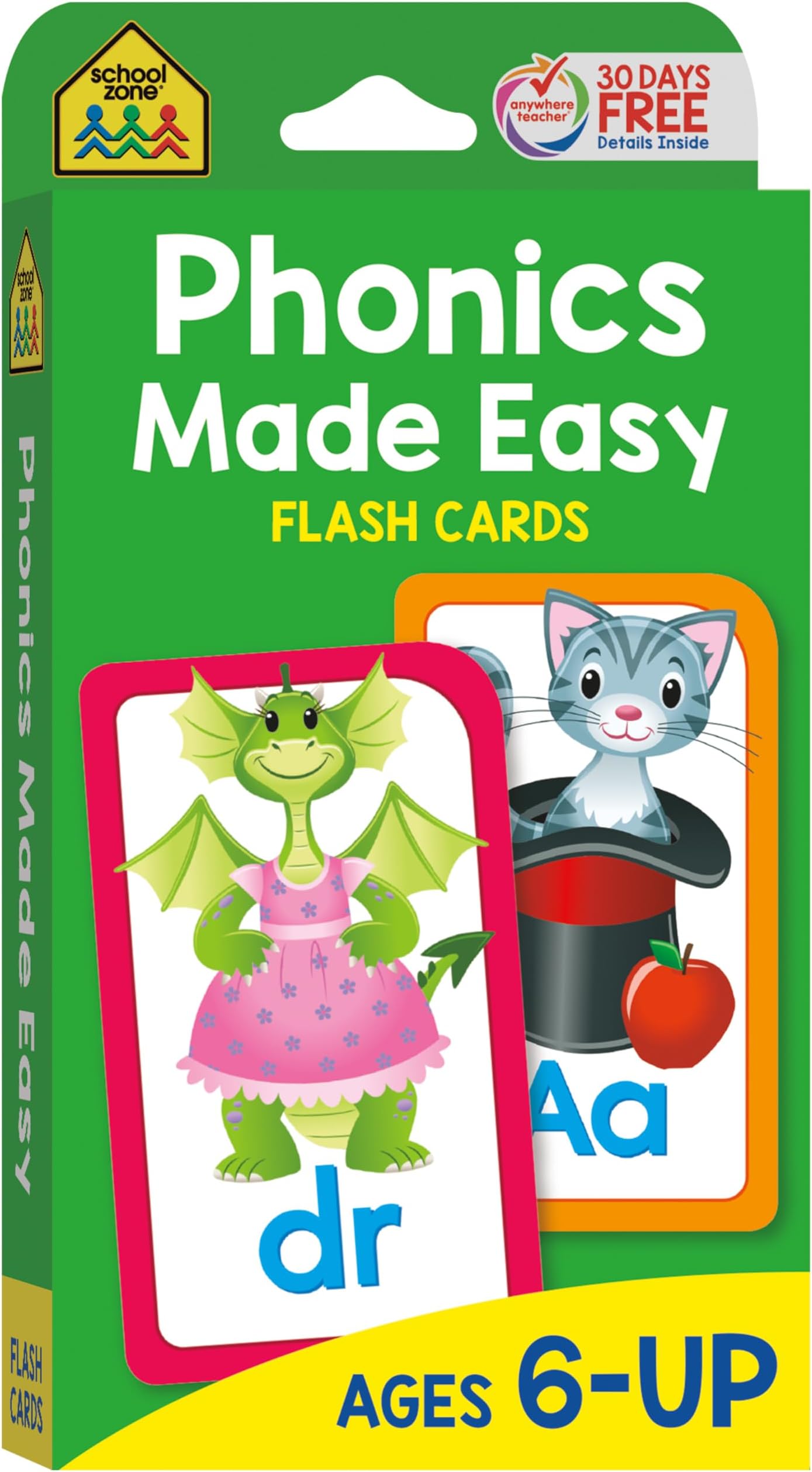 School Zone - Phonics Made Easy Flash Cards - Ages 6 and Up, Preschool to 2nd Grade, Short Vowels, Long Vowels, Word-Picture Recognition, and More