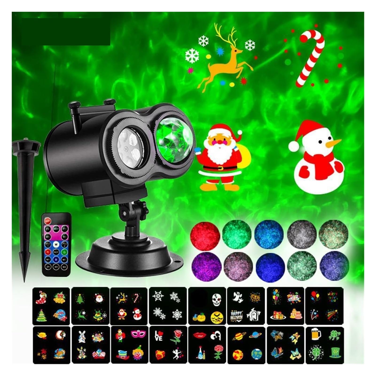 Proiettore natalizio per esterni, Luci del proiettore di Natale Halloween Illuminazione impermeabile Lampada for scheda di proiezione con telecomando con fornitura for le vacanze in carta for proietto