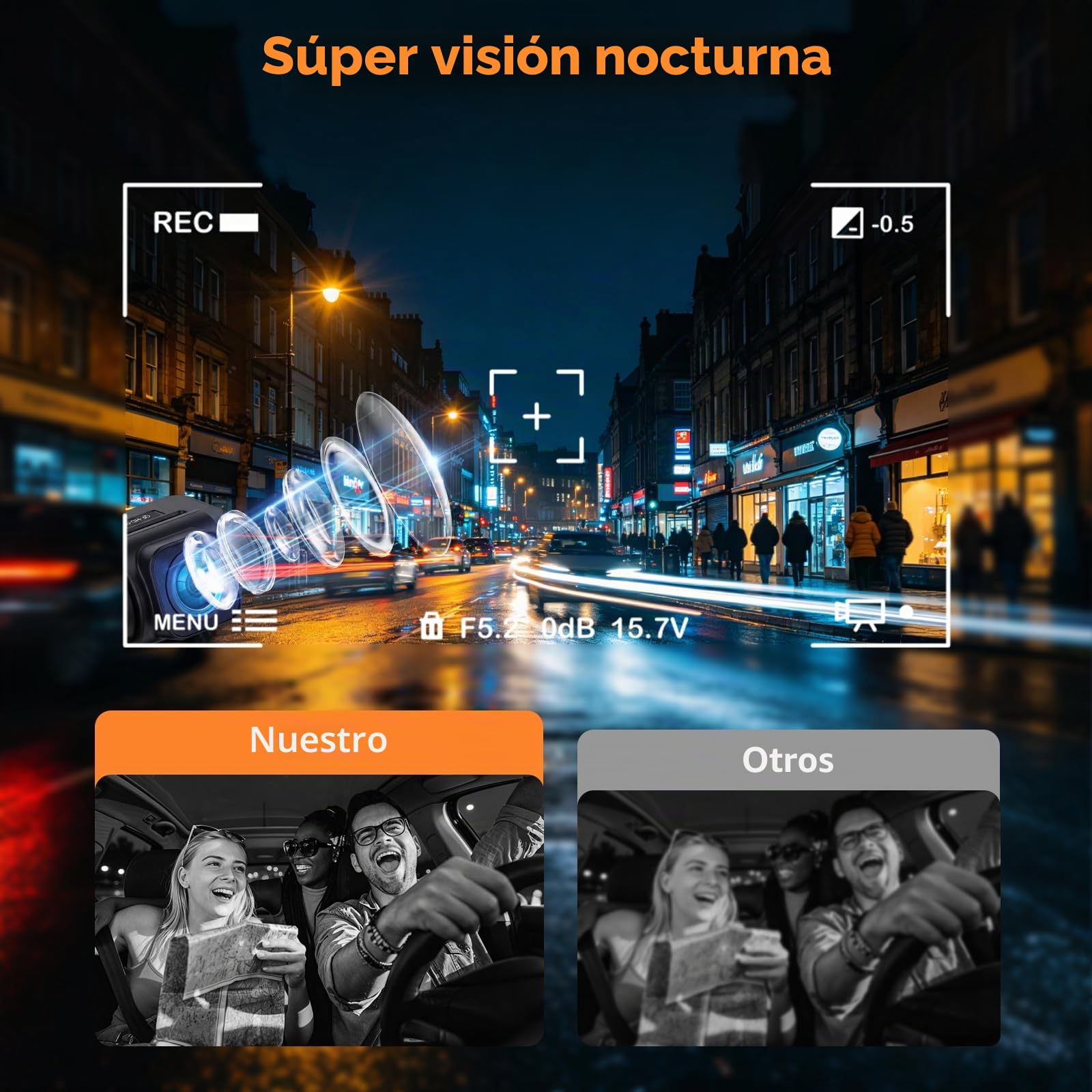 Hikity Cámara de Salpicadero 4K con 4 Canales | Control Wi-Fi y Aplicación, Pantalla IPS de 3'', GPS, Grabación Nocturna y Cámara de Marcha Atrás