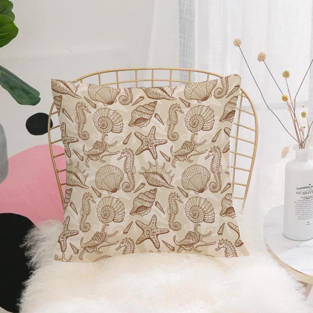 Hyosxw Seamless Pattern Beige Background Water Worl - A2 Cushion Cover,Throw Pillow Case Home Decorative For Living Room Bedroom Sofa Chair 18X18 Inch,Seamless Pattern Beige Background Water World. Starfish. Shell. Watercolor Illu,Pillowcase 45X45cm