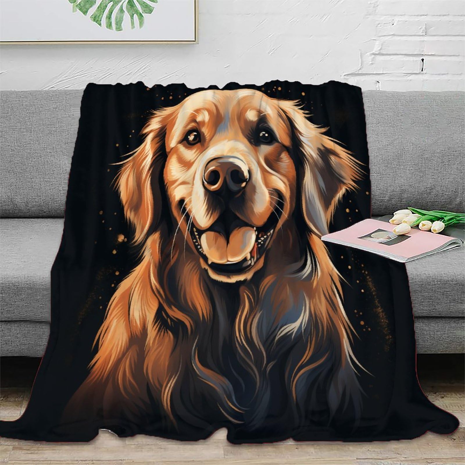 KKOLASXZE 3D Printed Golden Retriever Blanket Ultra-soft Super Soft Cozy Fuzzy Warm Throws with Anti-wrinkle/anti-tarnishing Lightweight for Home Couch Bed Sofa Cozy Warm 40x50inch(100x130cm)