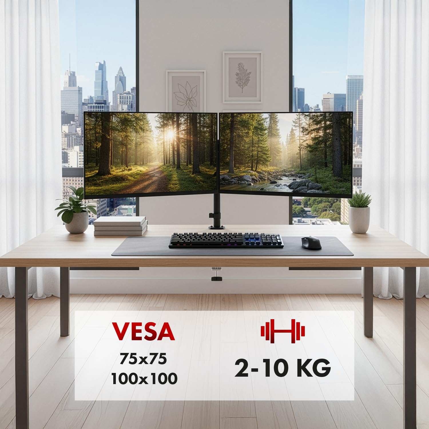 VIVO Dubbele Monitor Bureau Bevestiging, Extra Hoge Verstelbare Standaard voor Verticale Stapeling, Geschikt voor 2 Ultrawide Schermen tot 34 inch, 10 kg Draagvermogen, Zwart, STAND-V002T