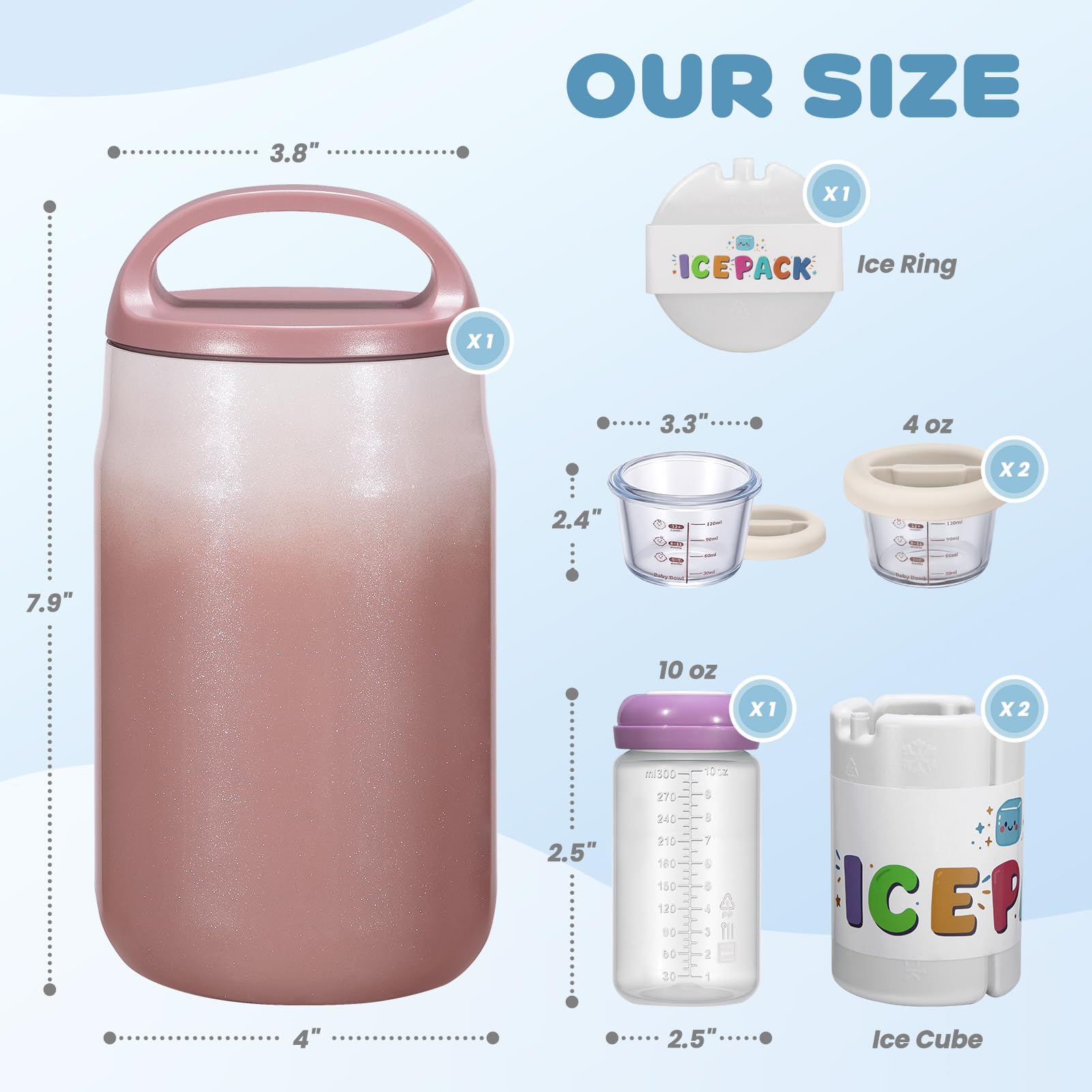 Refrigeratore Portatile Latte Materno 800ml, Raffreddamento 360° 24h, Biberon 325ml senza BPA, 2 Contenitori Pappa 120ml, Lavabile in Lavastoviglie, per Neonati Adulti Viaggio Lavoro Outdoor, Viola