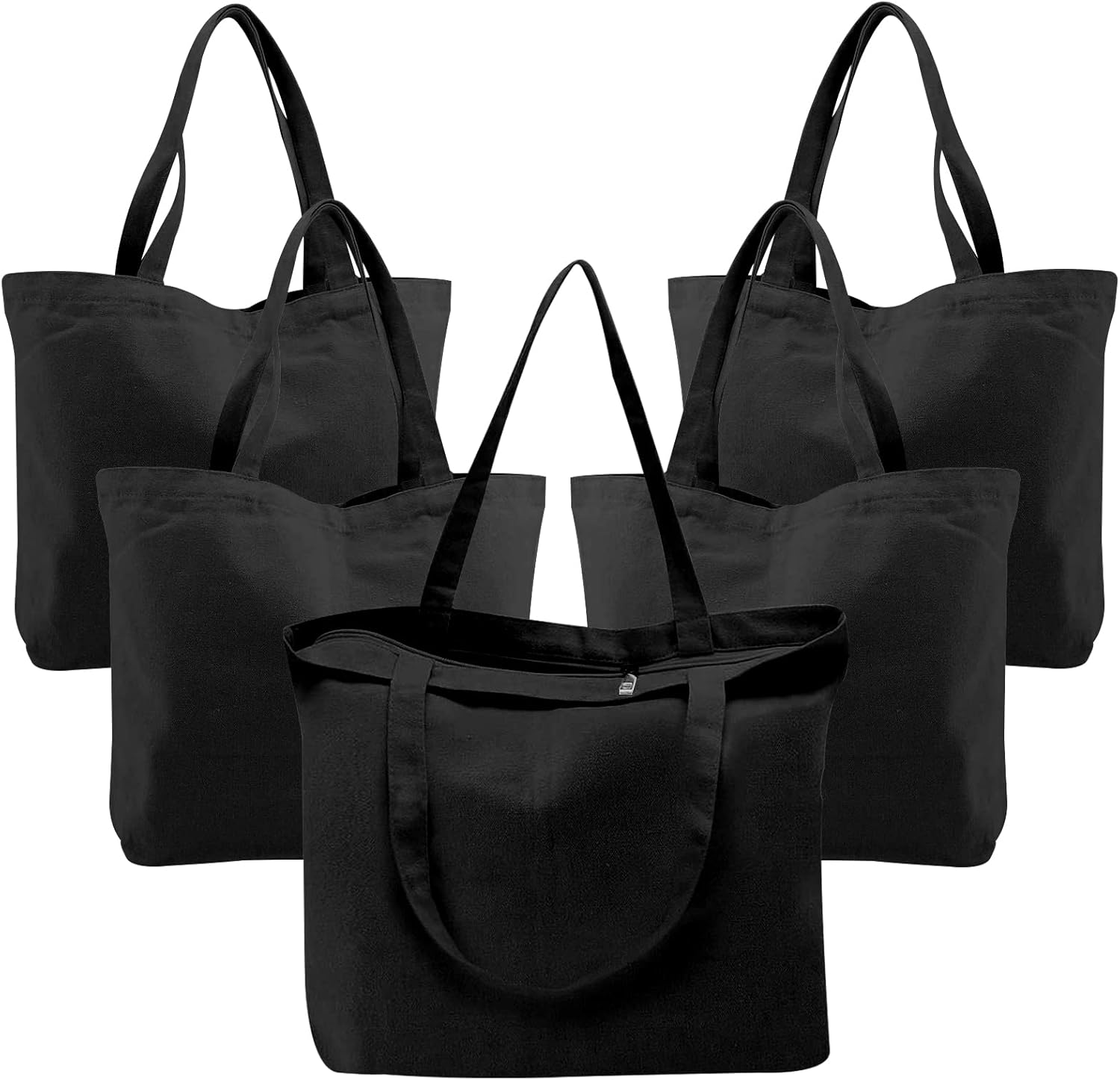 5 Packs Canvas Tote Bag with Zipper, Reusable Washable Grocery Shopping