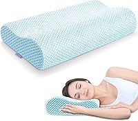 Anvo Firm Memory Foam Cervical Pillow - Ergonomic Contour Neck Support for Side Back Stomach Sleepers, Pain Relief Blue White