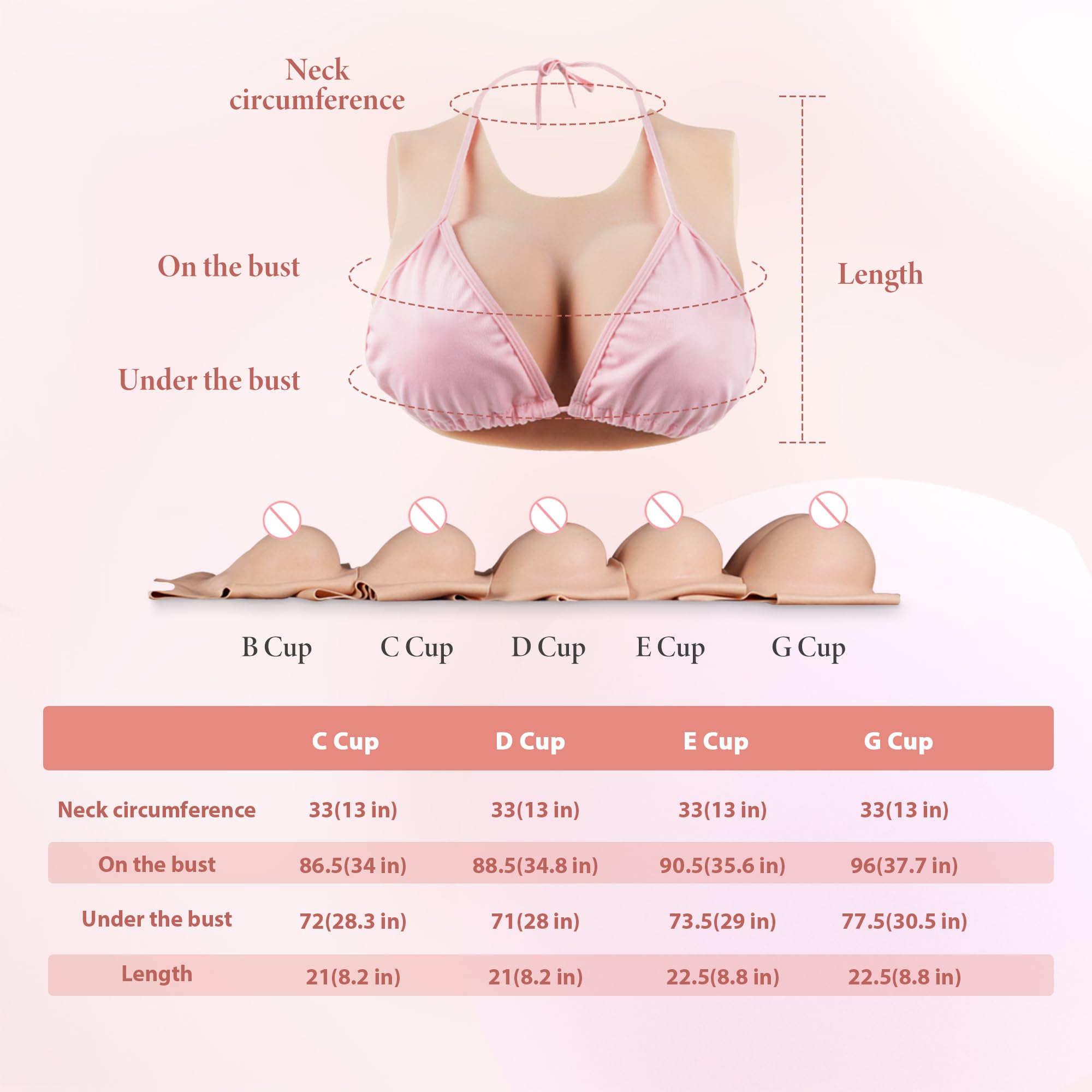 Minaky Faux Seins Silicone Col Rond et Creux Plaques mammaires réalistes pour Cosplay Transgender