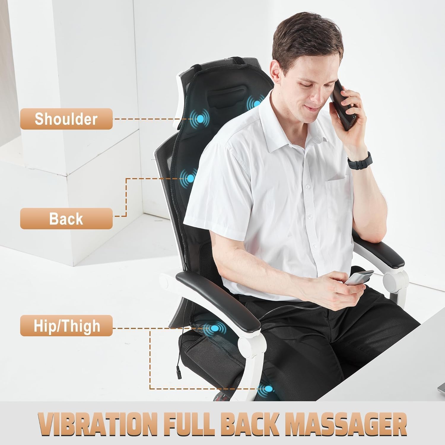 Cheet enterprise car seat massager - Extra Memory Foam Support Pad in Neck and Lumbar,8 Vibration Massage Motors, 2 Heat Levels, Back Massager Chair Pad for Back Relief,for Car, Office & Home 4