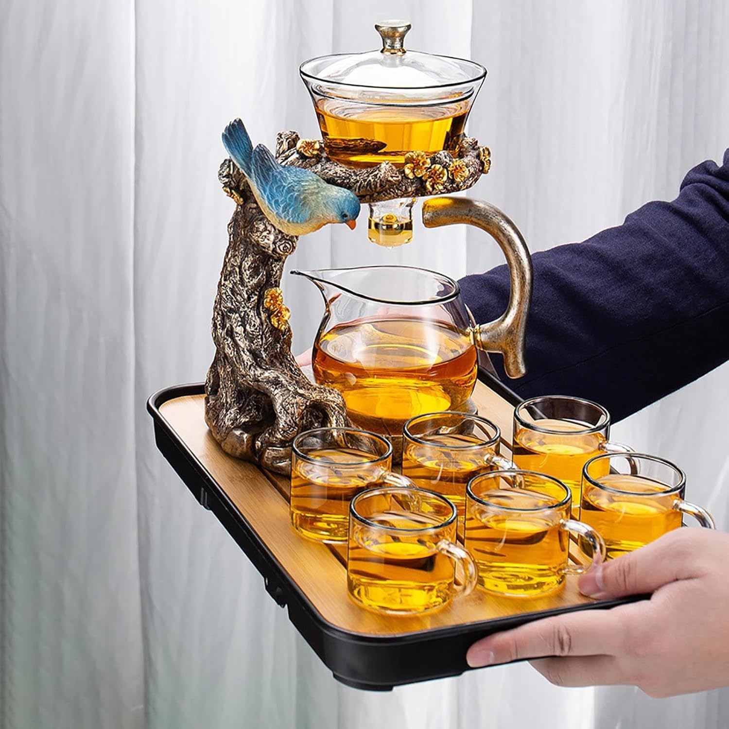 Juego de tetera magnética de cristal con infusor – Juego de té semiautomático de Kung Fu – Capacidad de 400 ml – Oro