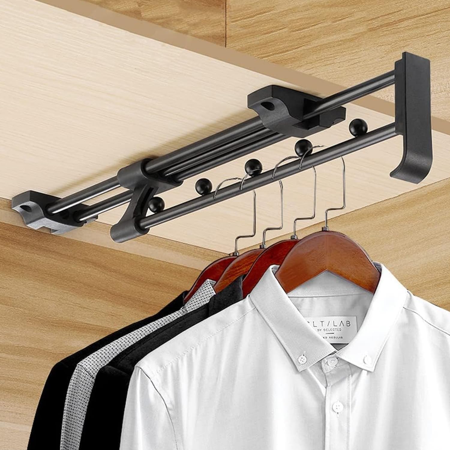 Duty Extendable Pull Out Closet Rod - Sliding Wardrobe Closet Rod for Increased Storage Space - Hanging Rod Ideal for Clothes, Towels and More - Neat Closet Storage (14.2 inch)