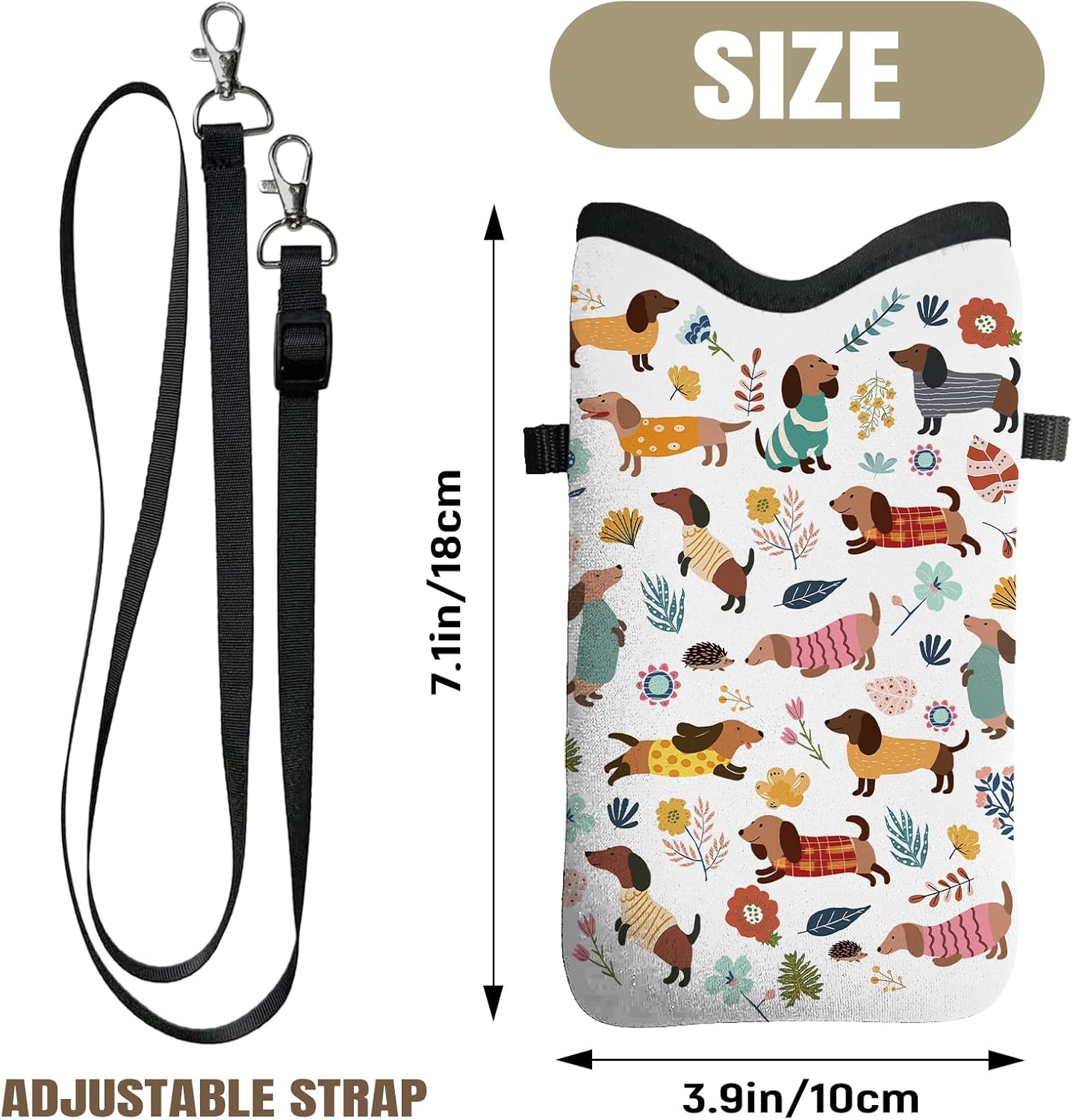 Cell Phone Sleeve Pouch Case Bag with Crossbody Strap Neck Lanyard for Women Men, Weiner Dog Gifts Cell Phone Crossbody Bag 7.1x3.9 Inch - Image 2