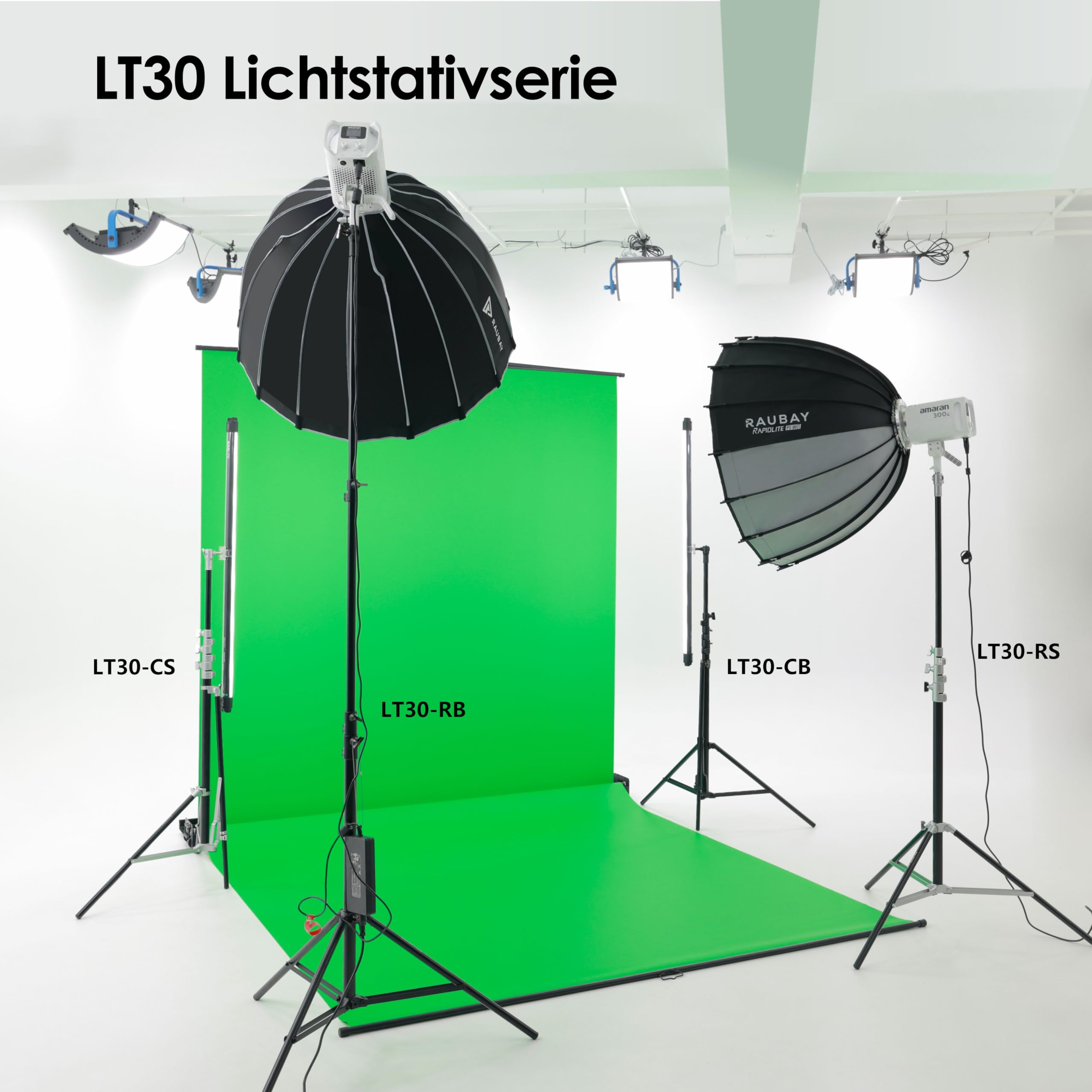RAUBAY 3 m Robustes Lampenstativ, Luftfederung, Silber, LT30-RS | Aluminium-Fotostativ mit 1/4- und 3/8-Zoll-Anschlüssen für Softboxen, Studioleuchten, Video und Fotografie