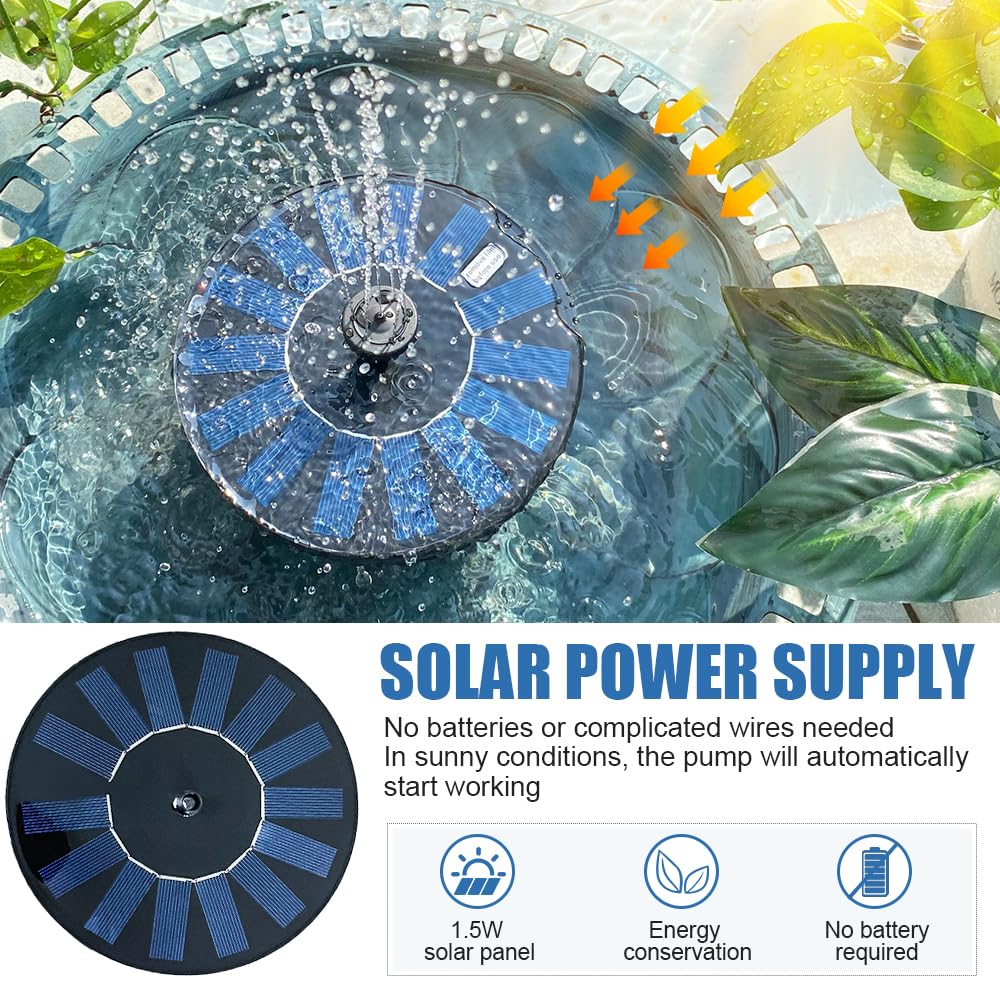 Solarna fontanna na zewnątrz, do ogrodu, fontanna solarna do kąpieli dla ptaków, fontanna stawowa, pływająca i podpierająca, 2 tryby, fontanna solarna do wody, funkcja wody słonecznej, dekoracja