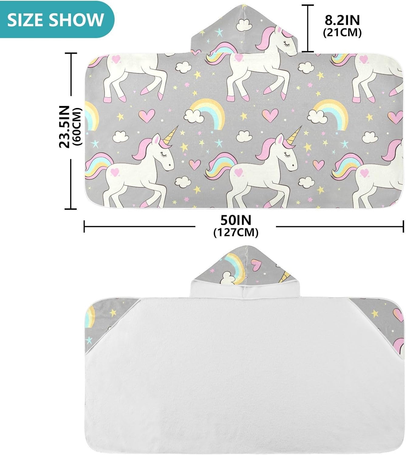 Hooded Bath Towel Wrap for Kids Cute Unicorn Toddler's Beach Towels Super Soft Absorbent Quick Dry, 50"x23" 20856240