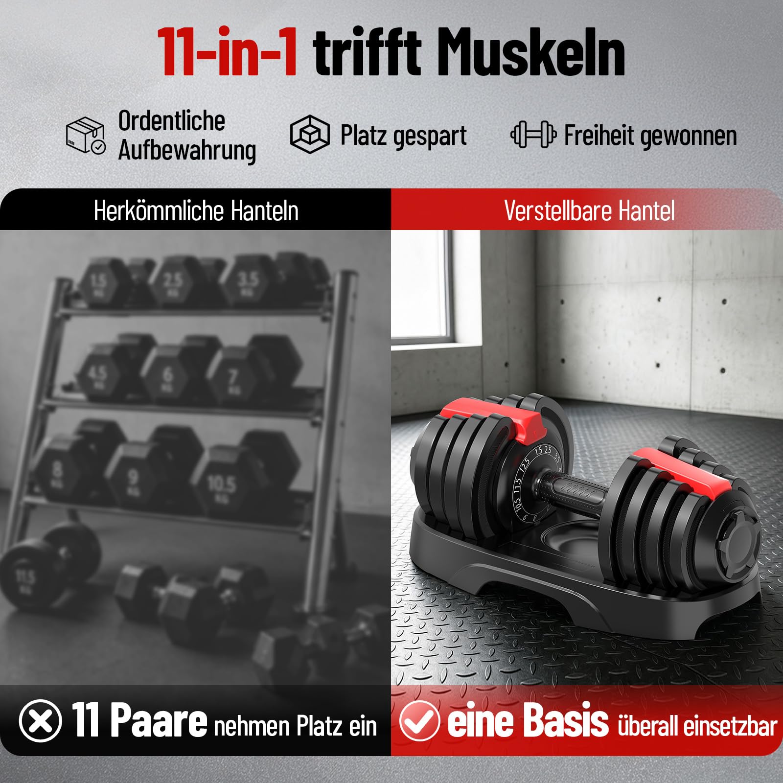 Yagud Verstellbare Hanteln set, 12.5KG/18KG/24KG Schnellverstellung