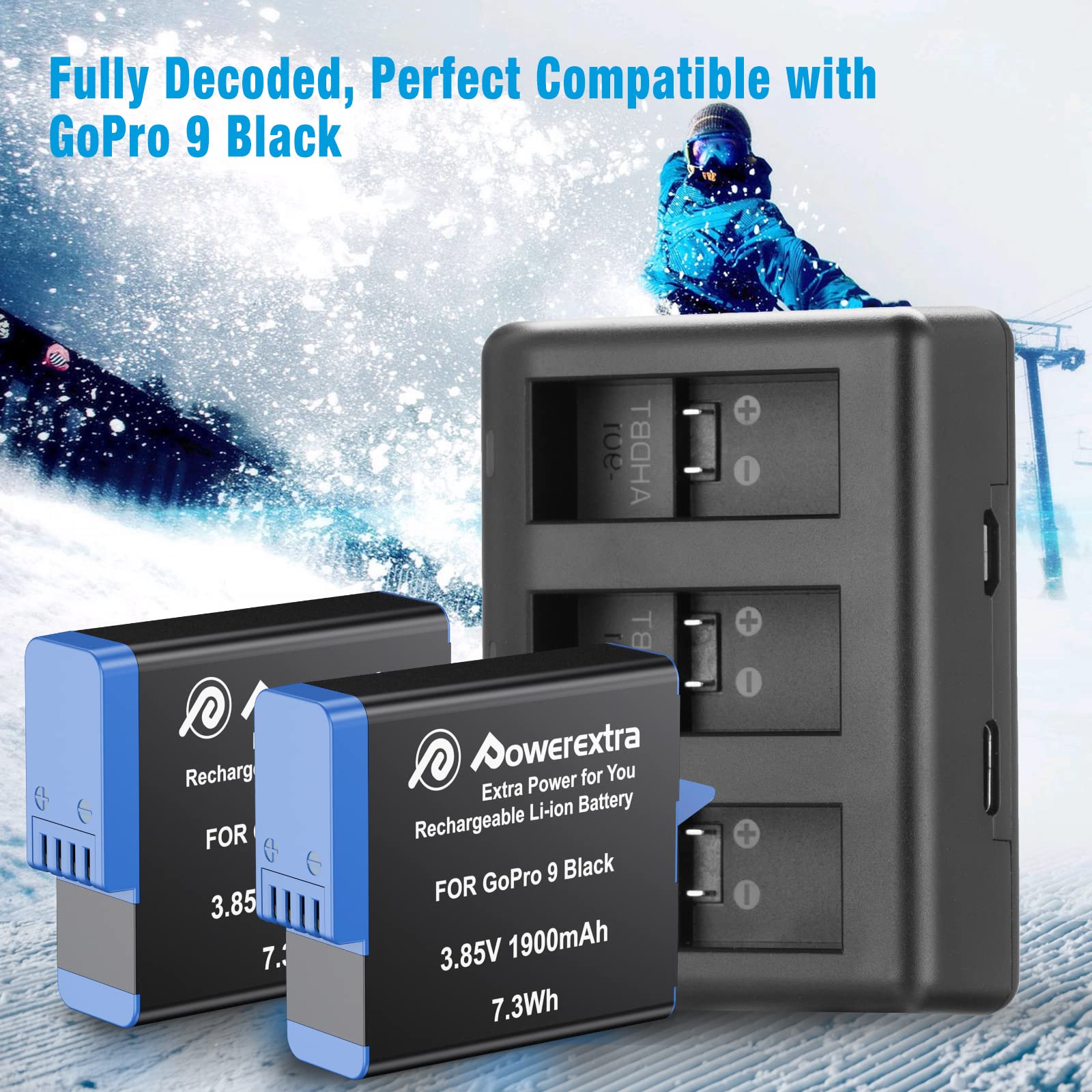 3-Pack Rechargeable Batteries & Charger For GoPro Hero 9/10/11 - 1800mAh Replacement