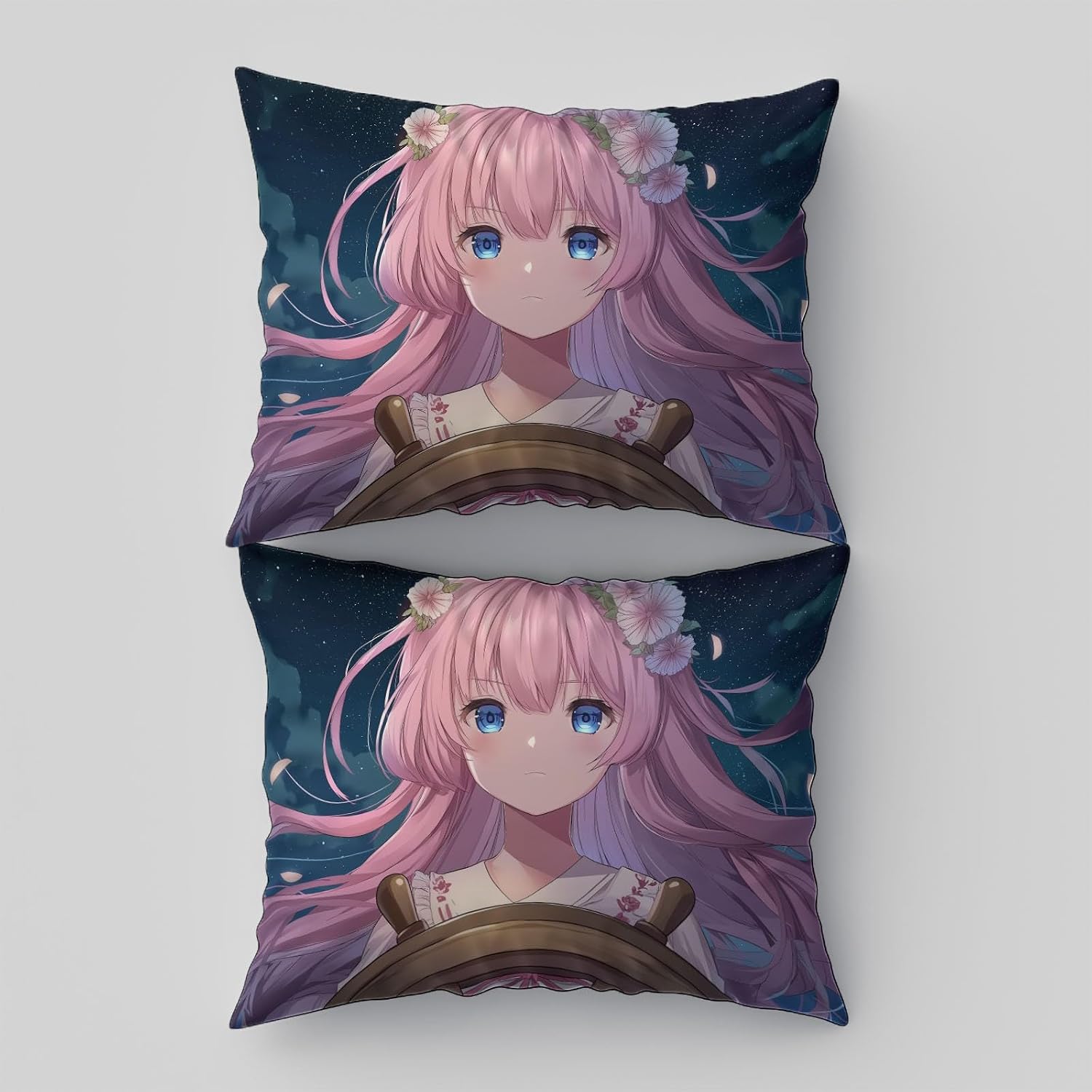 Duvet Cover Anime Style Cute Girl, King Size Soft Lightweight Brushed Microfiber Duvet Cover Set with 2 Pillowcases, Dark Gray Wrinkle Resistant Quilt Covers Decor