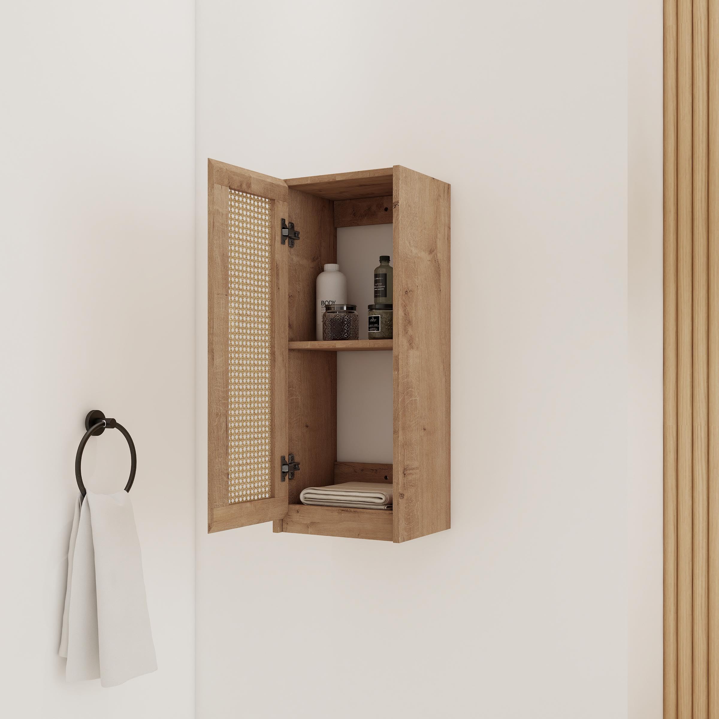 ESPIDOO 12" Wall Mounted Bathroom Cabinet: Modern Floating Side Storage with Soft Close Doors & Shelf - Scratch & Water-Resistant Plywood for Small Bathrooms - Space Saving Organizer for Shampoo & Ess