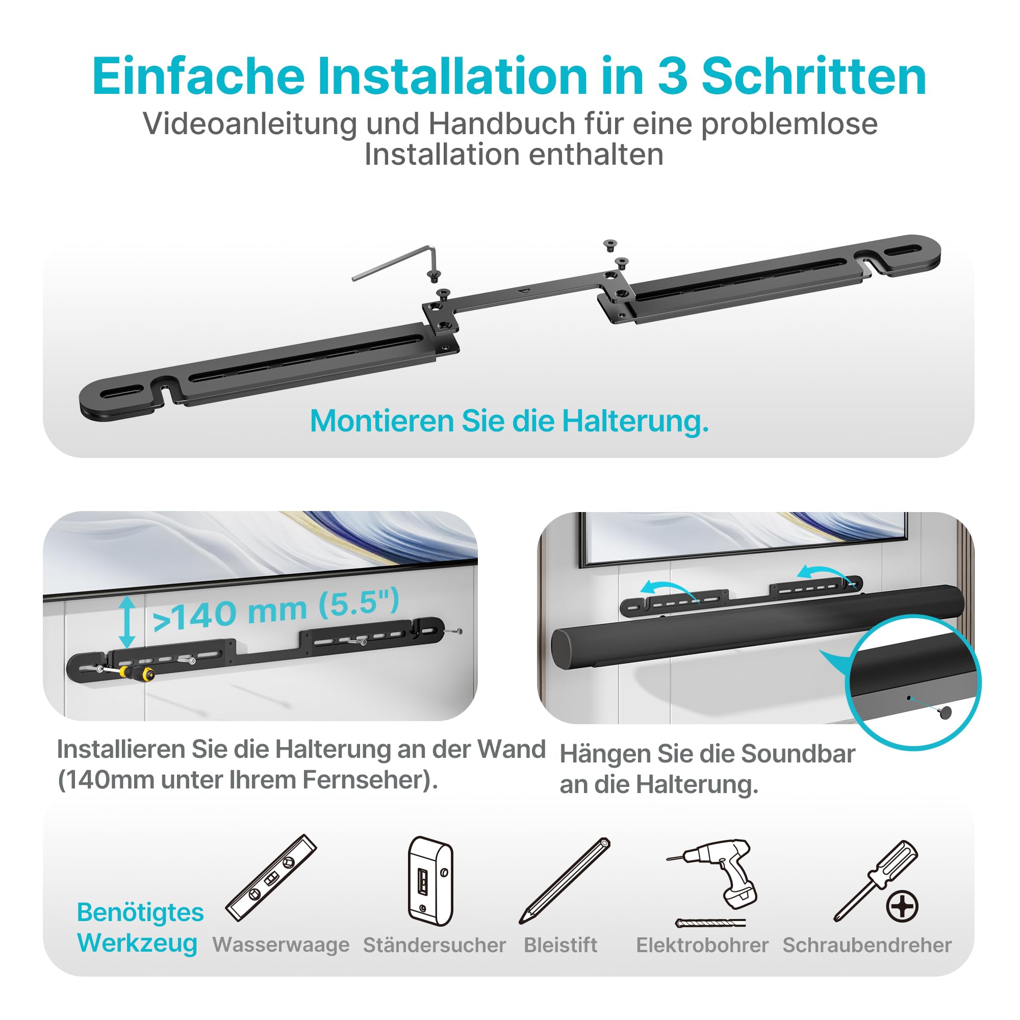 PEGZONE Lautsprecher Wandhalterung für Sonos Arc & Arc Ultra, Schwarz | Soundbar Wandhalterung bis 10 kg Tragkraft, stabile Konstruktion