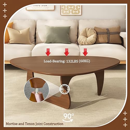 Miniatura 5 de Mesa auxiliar de madera, mesa de centro triangular moderna de mediados de siglo para sala de estar, patas y mesa de madera maciza rústica, mesa