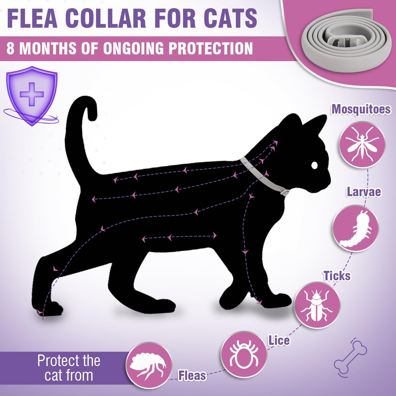 Collar Antiparasitario Gatos Collar Antipulgas Gatos 4piezas Collar Antipulgas y Garrapatas para Gatos Collar Antiparasitario 8meses de ProteccióN Duradera Impermeable TamañO Ajustable Collares Pulgas