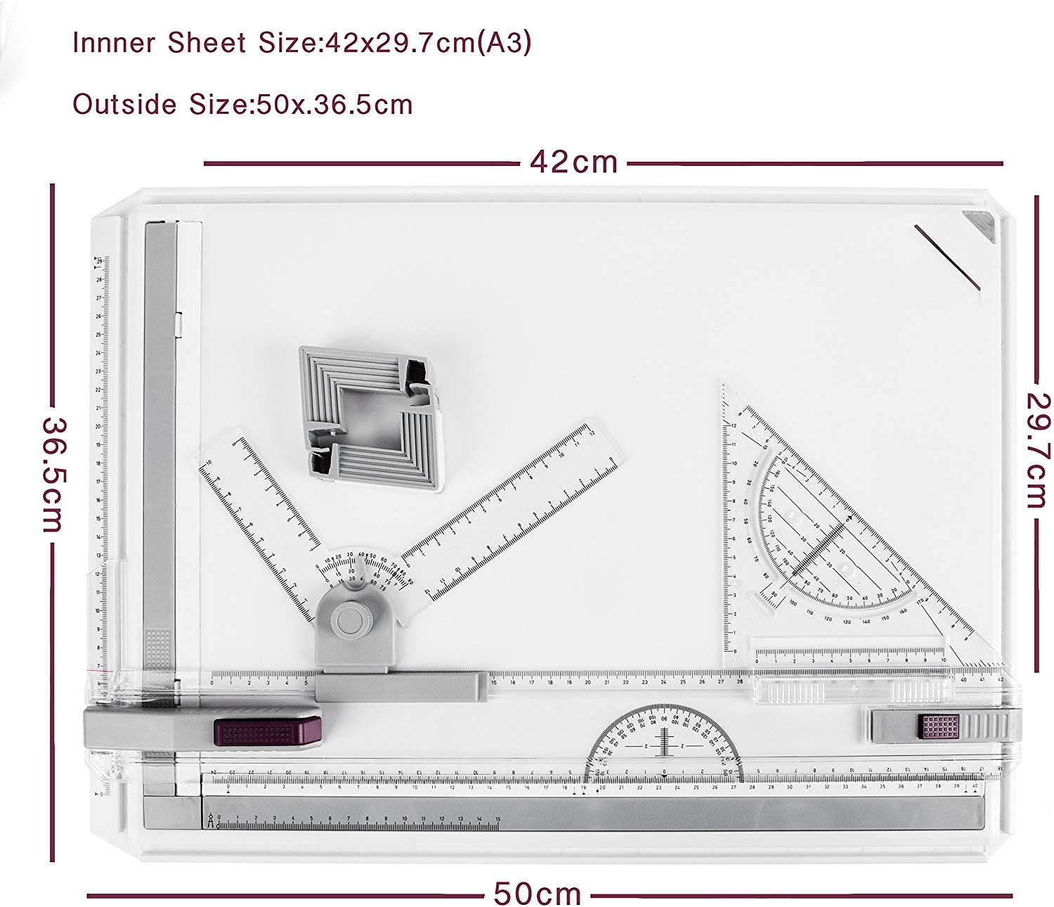 NEWFUN Lavagna Da Disegno A3 Professionale - Con Goniometro, Binario Parallelo, Angolo Regolabile