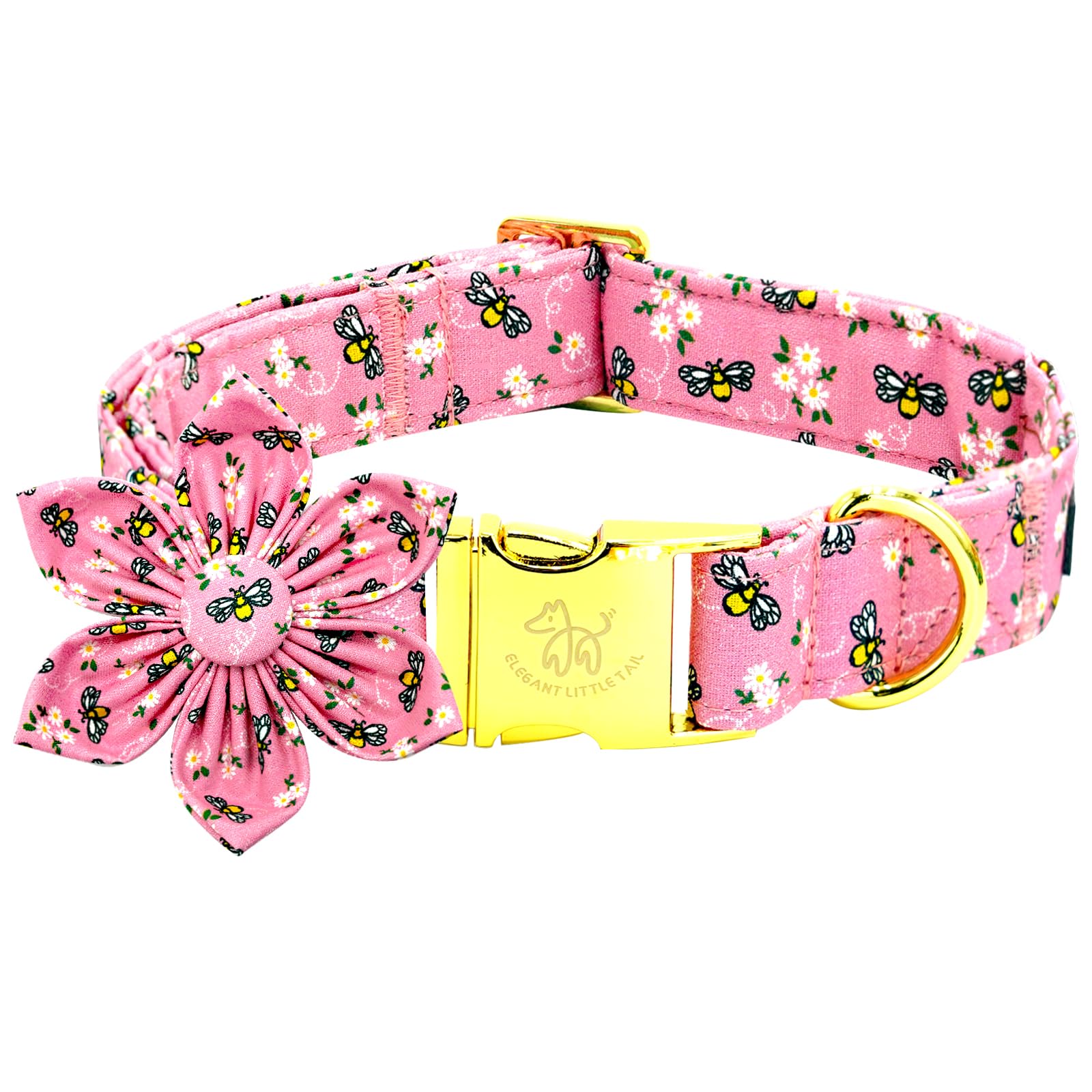 Elegant little tail Dog Collar, Spring Dog Collar with Flower Cute Bees Print Cotton Soft Female Male Pet Collar Flower Dog Collar Puppy Adjustable