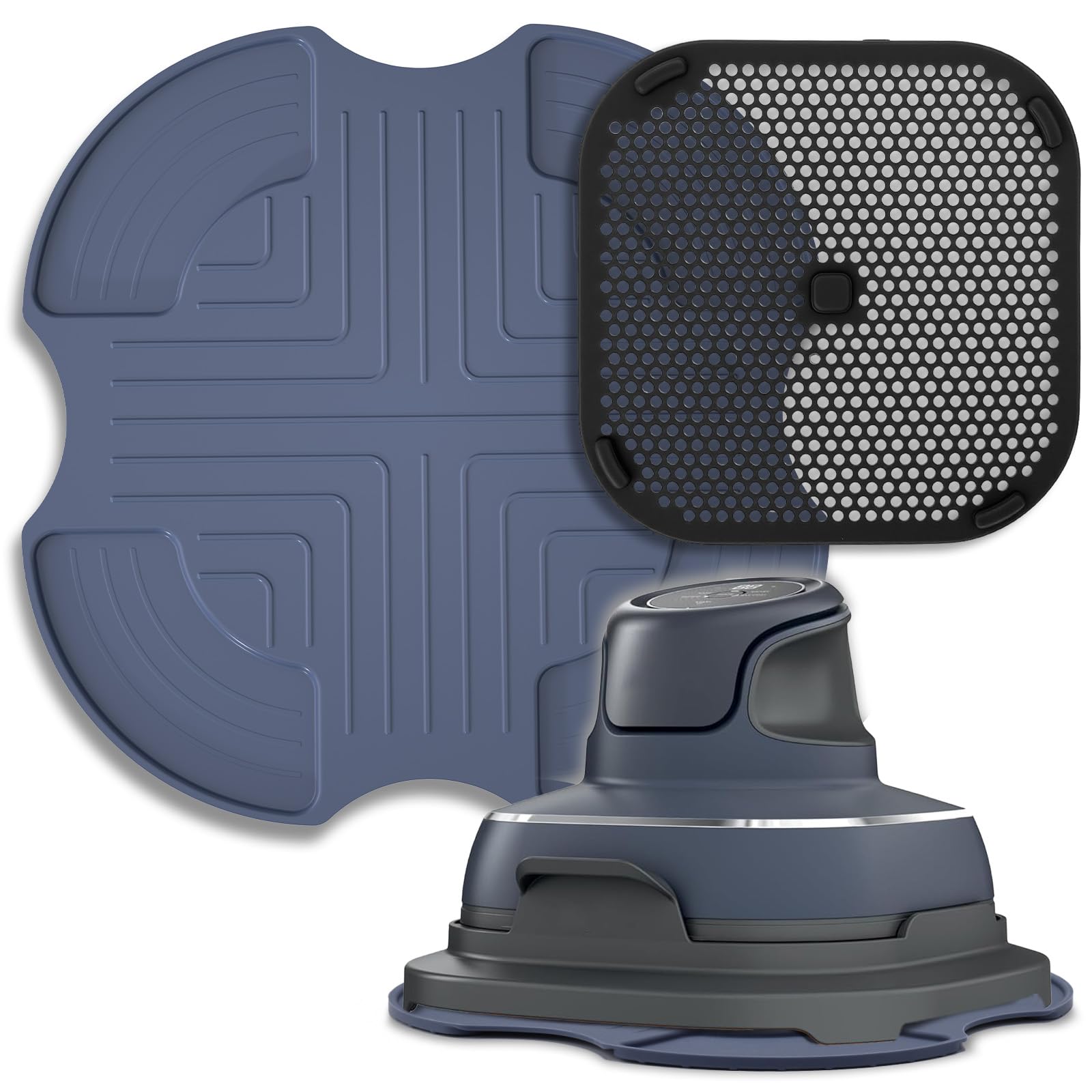 Palksky Air Fryer Mat &amp; Splatter Shield Compatible with Ninja Crispi Airfryers, Silicone Trivets &amp; Splatter Guard for Portable Glass Cooking System, Dark Gray &amp; Black