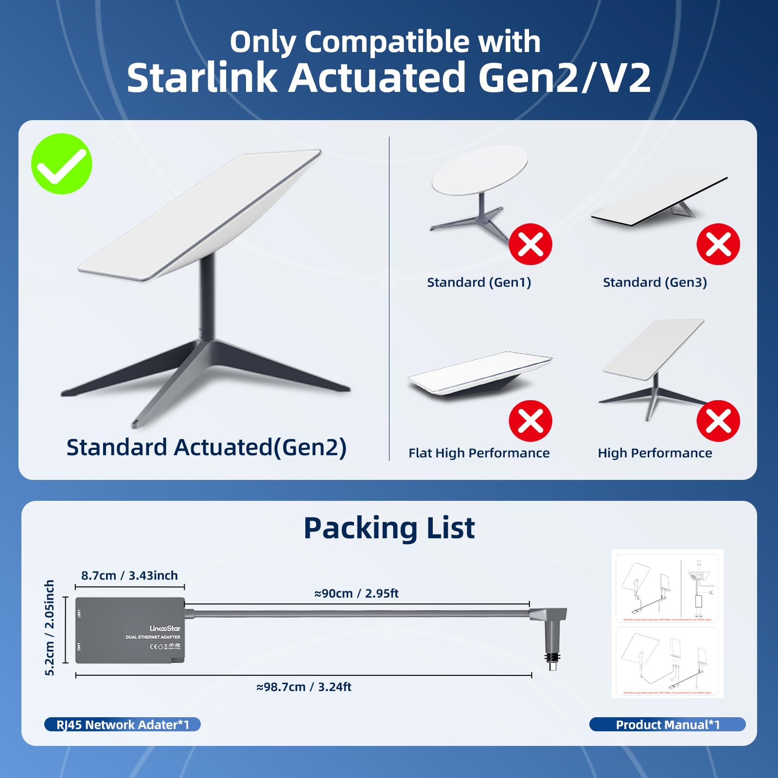 Adaptador Ethernet para Starlink Gen 2 de Dos Puertos, Adaptador Ethernet para Starlink V2 con múltiples Puertos para Red Externa con Cable, conexión rápida y Estable de hasta 1 Gbps