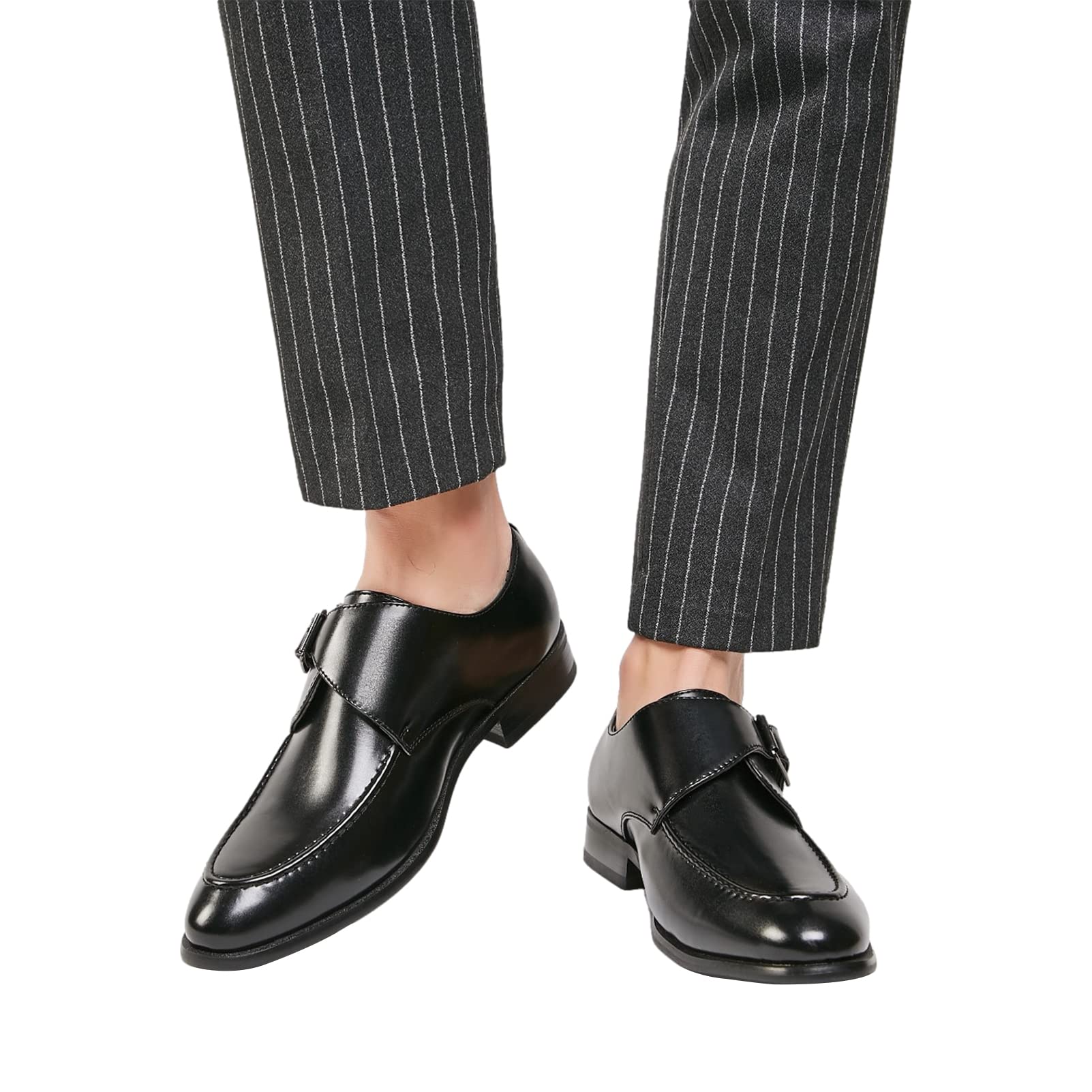 ANUFER Hombres Hebilla Simple Inteligente Zapatos de Monje Cuero de Microfibra Formal Mocasines Planos