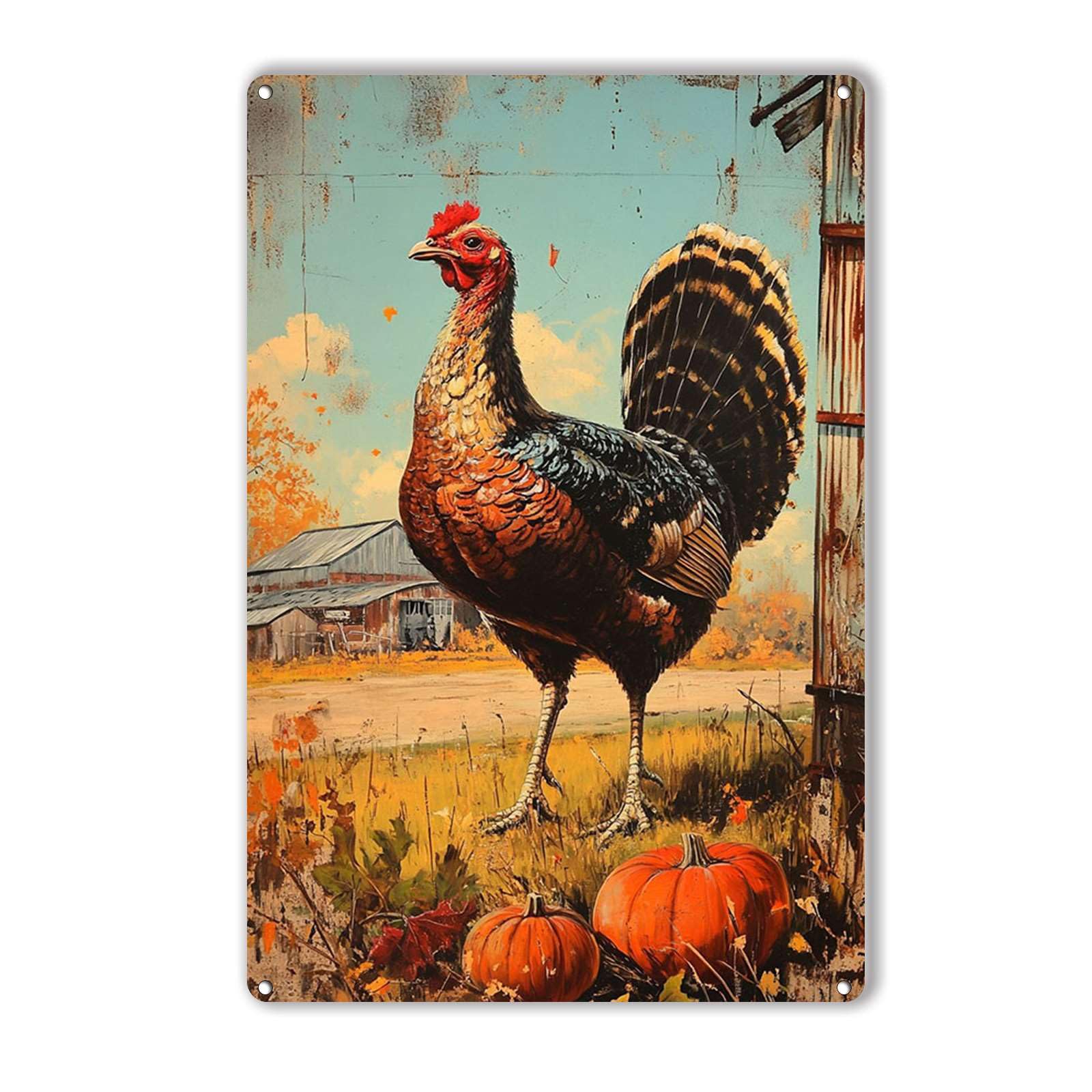 Anceky Funny Happy Thanksgiving Turkey Tin Sign Vintage Metal Tin Sign Wall Decor for Bar Kitchen Cafe Home Living Room 12×8 Inch