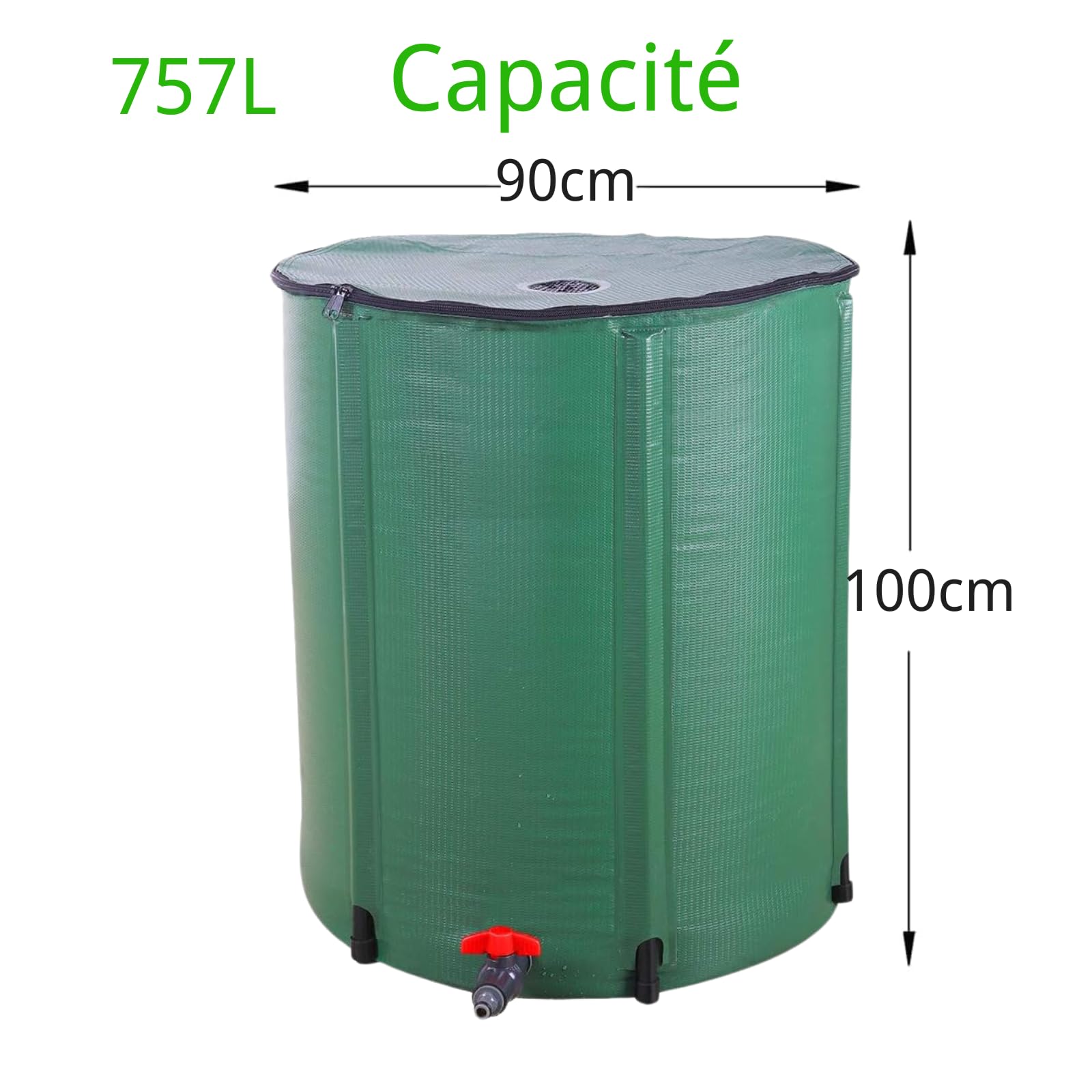 LEADZM Récupérateur d'eau de Pluie Pliable - Réservoir d'eau Écologique avec Filtre Inoxydable pour Jardin, Potager et Arrosage - Facile à Installer et à Ranger (760L)