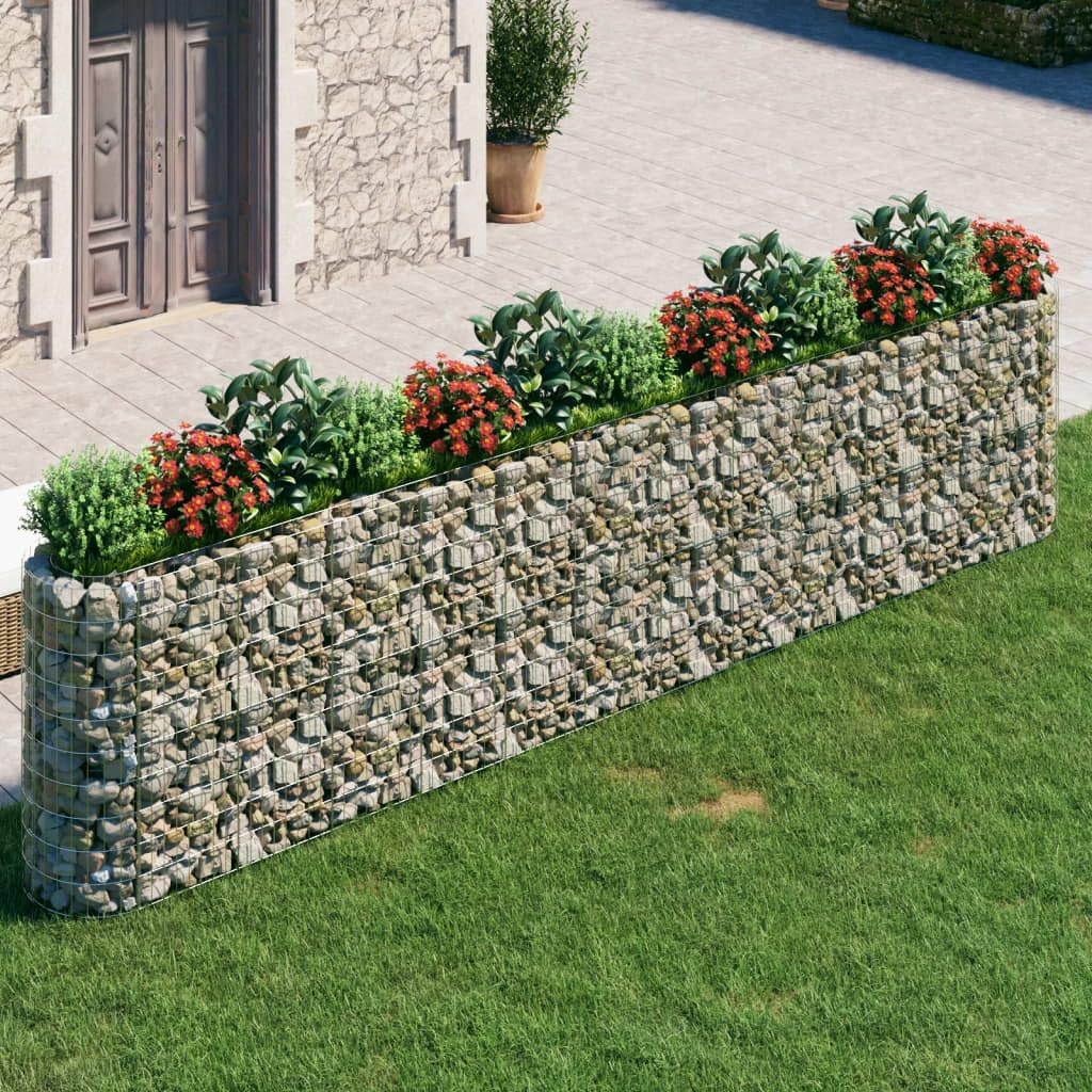 vidaXL Sturdy Gabion Raised Bed in Galvanized Iron - Flower Garden Patio Border/Planter in Weather-Resistant and Rustproof Material, Dimensions: 185