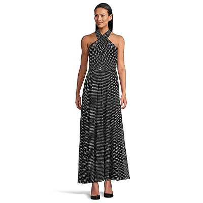 Lauren Ralph Lauren Polka Dot Belted Georgette Halter Gown Women