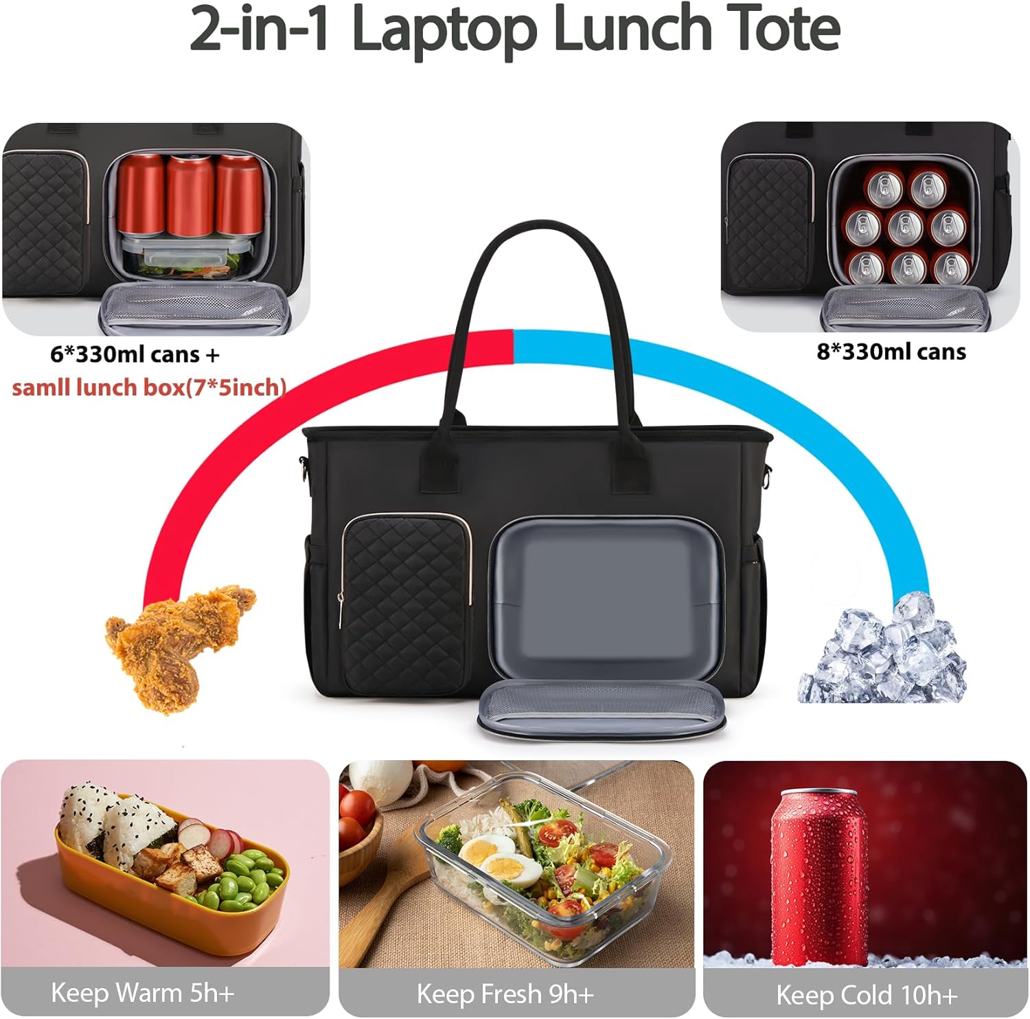 Women Laptop Tote Bag with Insulated Lunch Compartment,15.6'' Teacher Work Computer Bag,Large Water-Resistant Messenger Shoulder Bag with Multi Pockets for Office/College/Travel-Black - Image 4