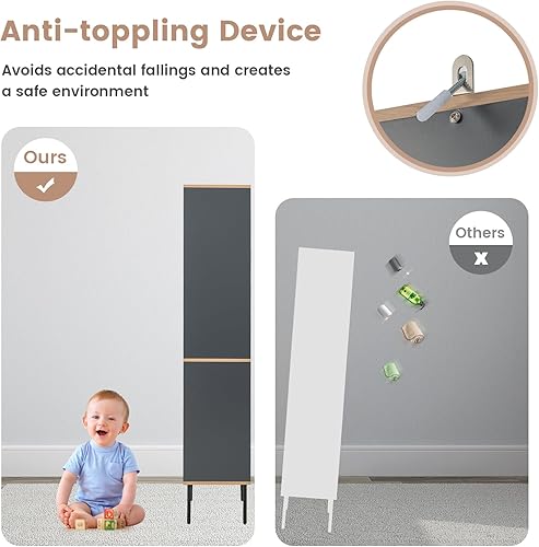 Miniatura 8 de Tangkula Armario alto de baño, armario de almacenamiento independiente con puertas, compartimento abierto y cajón, torre de lino estrecha con