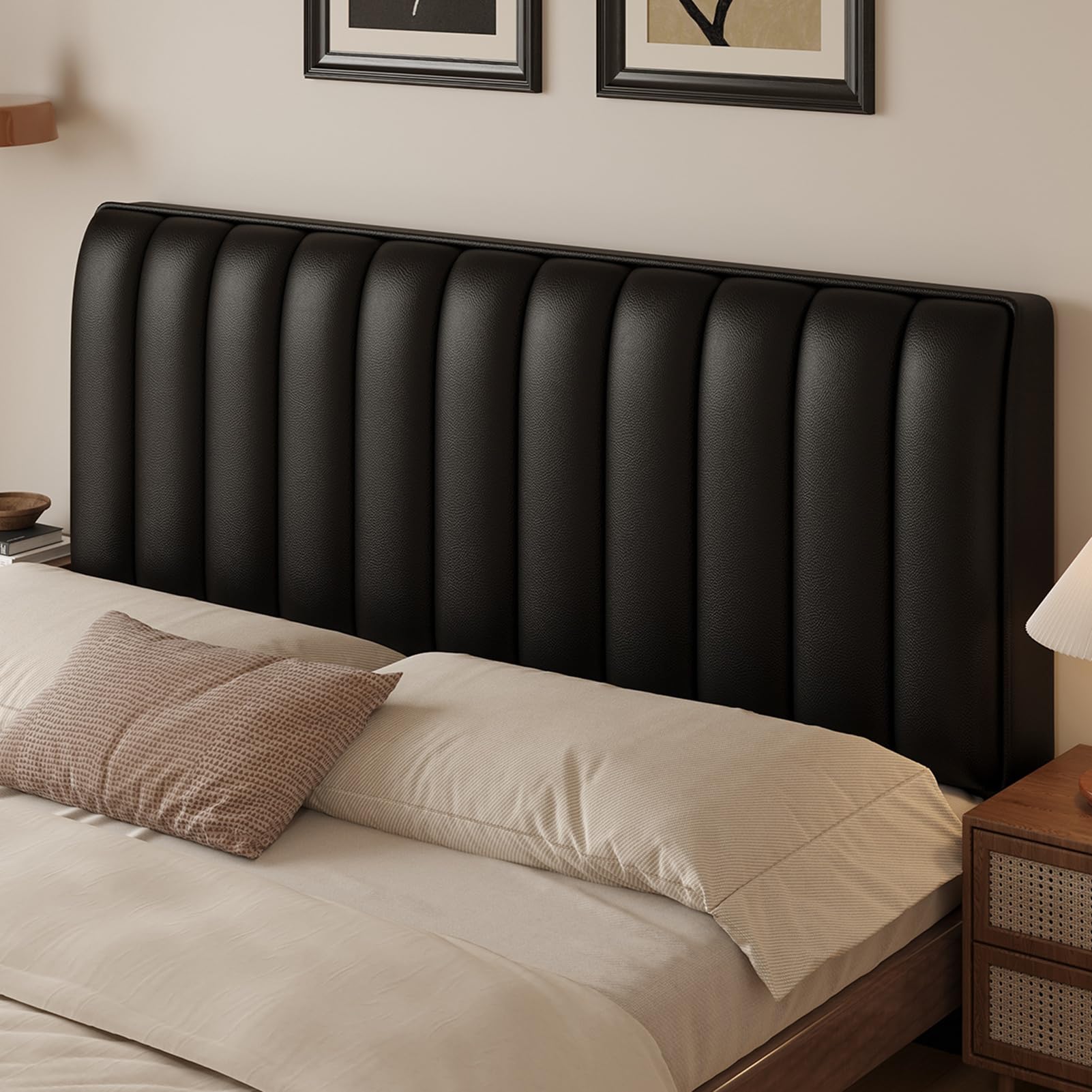 Copertura per Testiera Letto in Pelle, Copertura Testata Lettos Matrimoniale/Singolo, Fodera Elastica Protezione, Adatto a Una Varietà di Testate Letto (Nero,180cm)