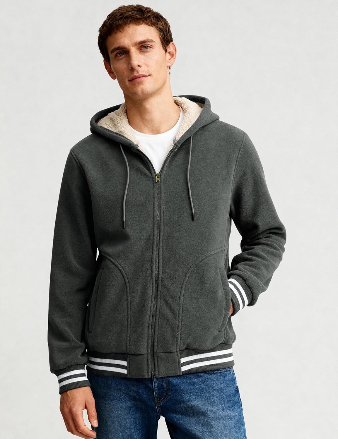 Kissonic Men's Polar Fleece Jacket Sherpa Lined Zip Up Hoodie Warm Winter Casual Hooded Sweatshirt with Pockets - Image 7