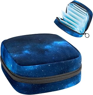 Blue Galaxy Starry Sky Sanitary Napkin Storage Bag Menstrual Pad Bag Portable Menstrual Period Sanitary Pouch Zipper Tampons Collect Bags for Teen Girls Women Ladies