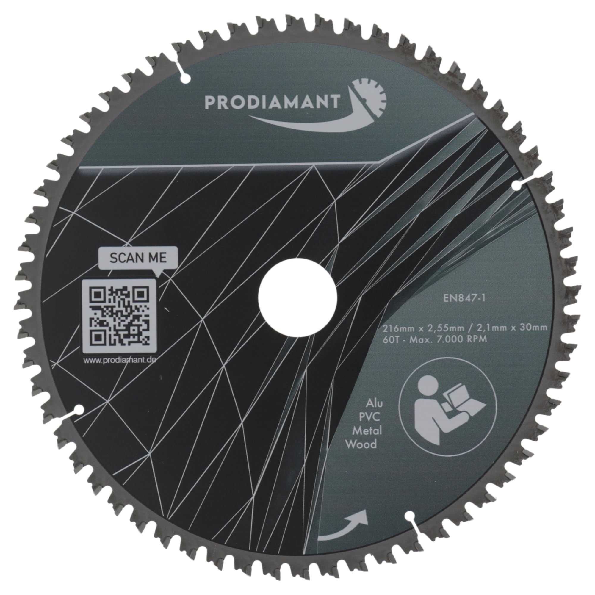 PRODIAMANT Lama per sega multiuso in metallo duro 216 x 30 mm per legno, alluminio, plastica e laminato con denti HM TCT per sega da tavolo, troncatrice e sega circolare