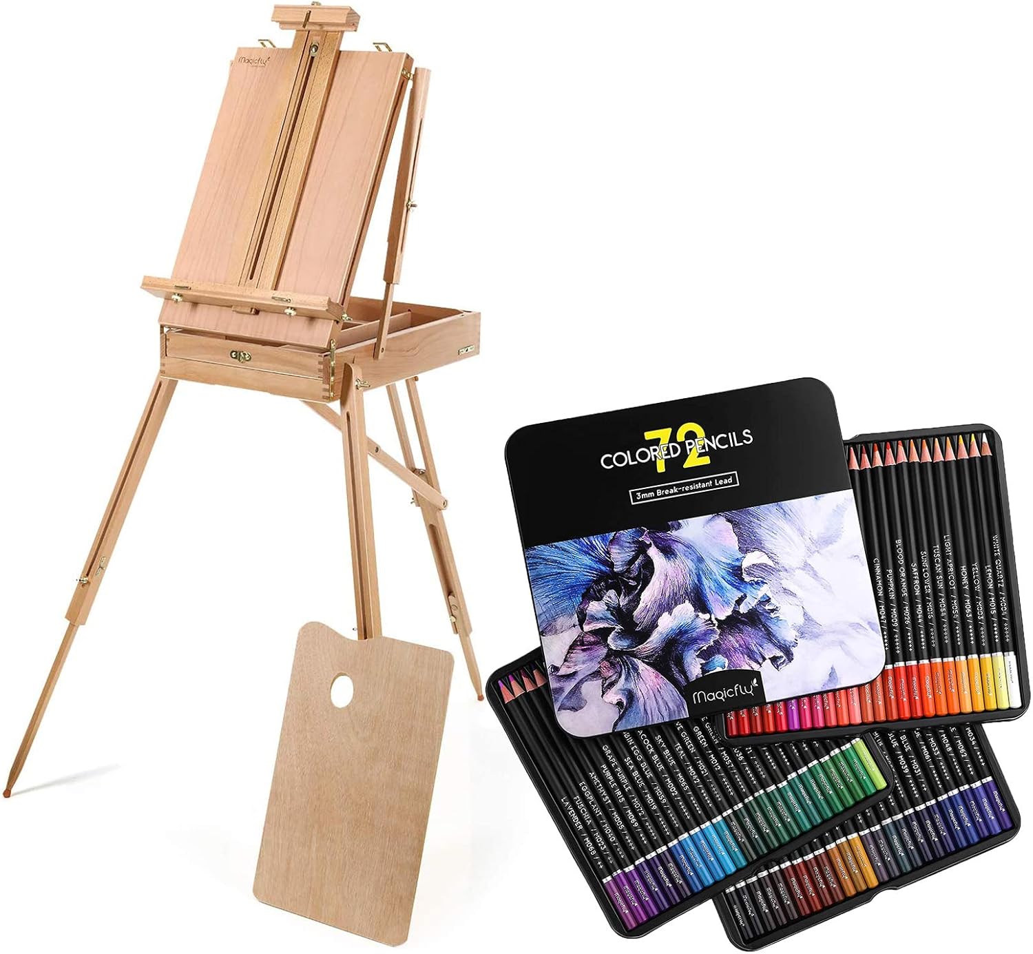 Magicfly French Easel with Sketch Box + 72 Colored Pencils