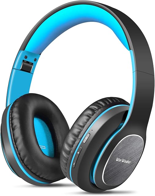WorWoder 80Hrs Wireless Over Ear Headphones, Bluetooth 5.0 Wireless & Wired Mode, HiFi Stereo Foldable Bluetooth Headset, Soft Memory Foam Earmuffs for Work Travel Online Class (BLUE)