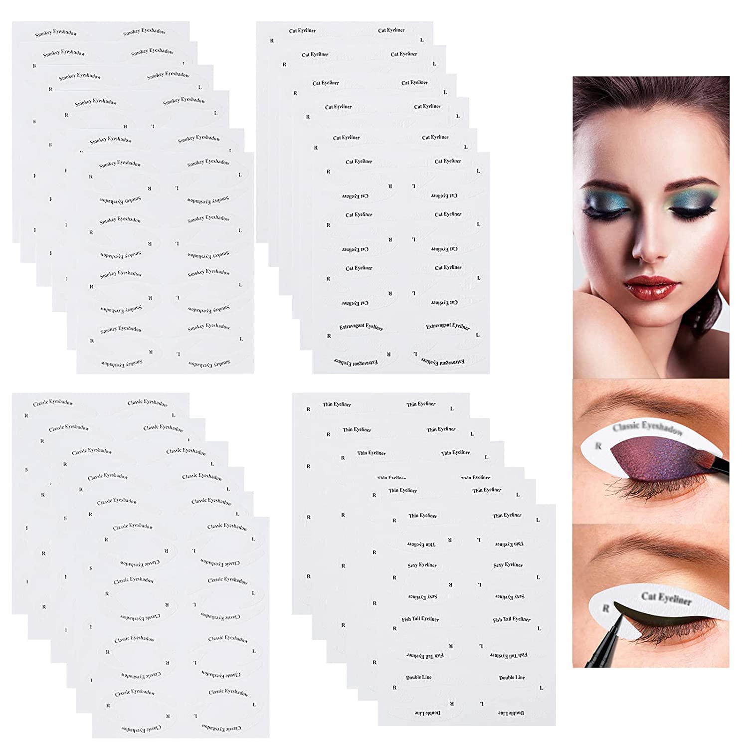 Eyeliner Eye shadow, Eye-liner Pads, Thin Eyeliner, Quick Makeup Tool for Beginners Makeup Artist,Quick Eye makeup kit for Winged Cat Eye or Smokey Eye Shadow (Total 24Sheets,6Sets,4 Sheets per Set)