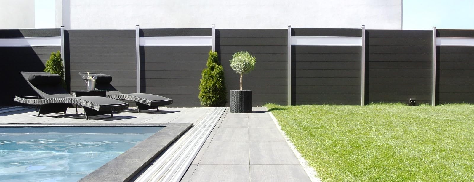 WPC Zaun Zaunpfosten Aluminium Mittelpfosten Anthrazit 270 x 6,8 x 6,8 cm