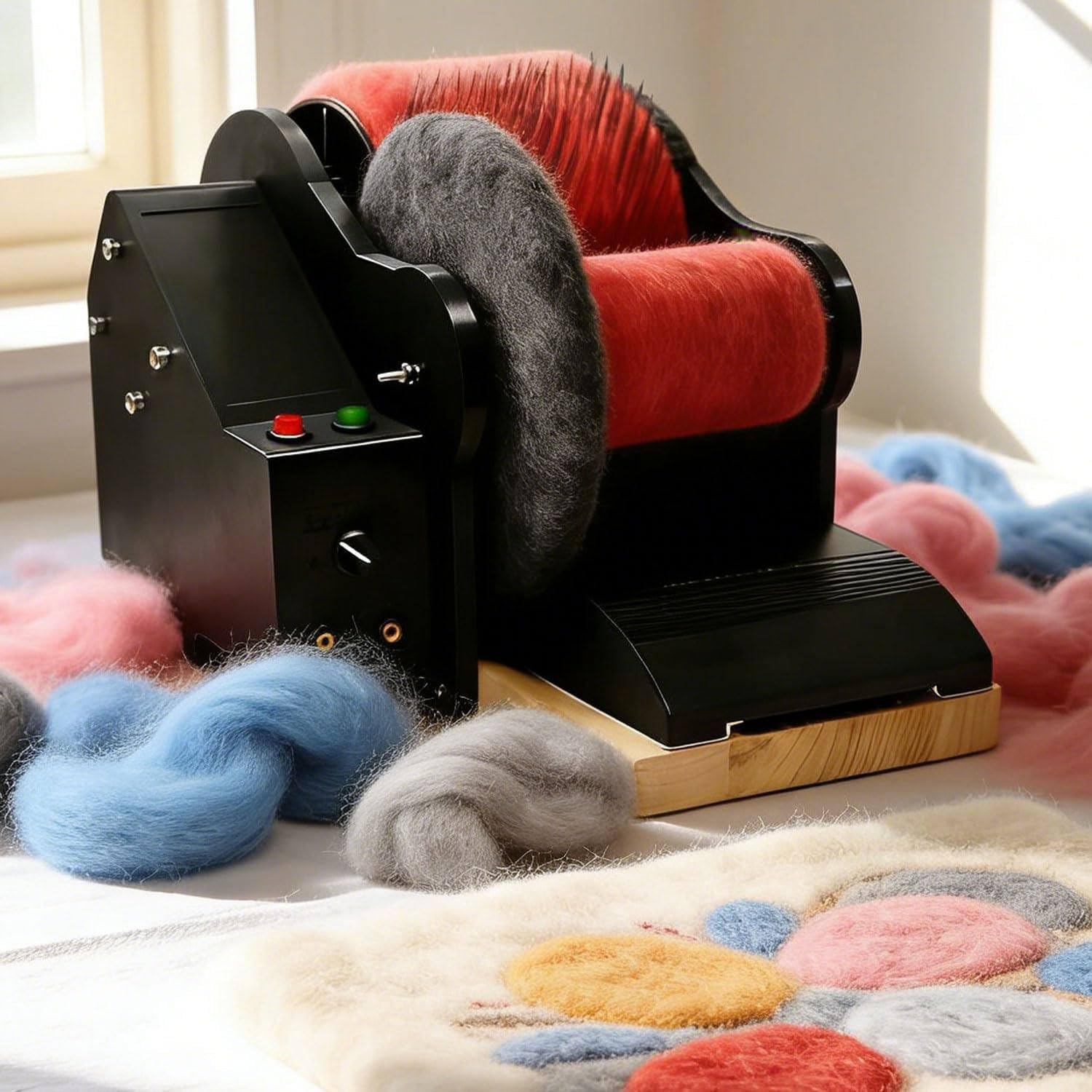 ZIXIAOS Electric Wool Felting Machine with Foot Pedal, Wool Mixing Board Carding Machine, Wool Carder, Fast Color Mixing, Wool Fiber Drum Carding Machine, For DIY Craft Making