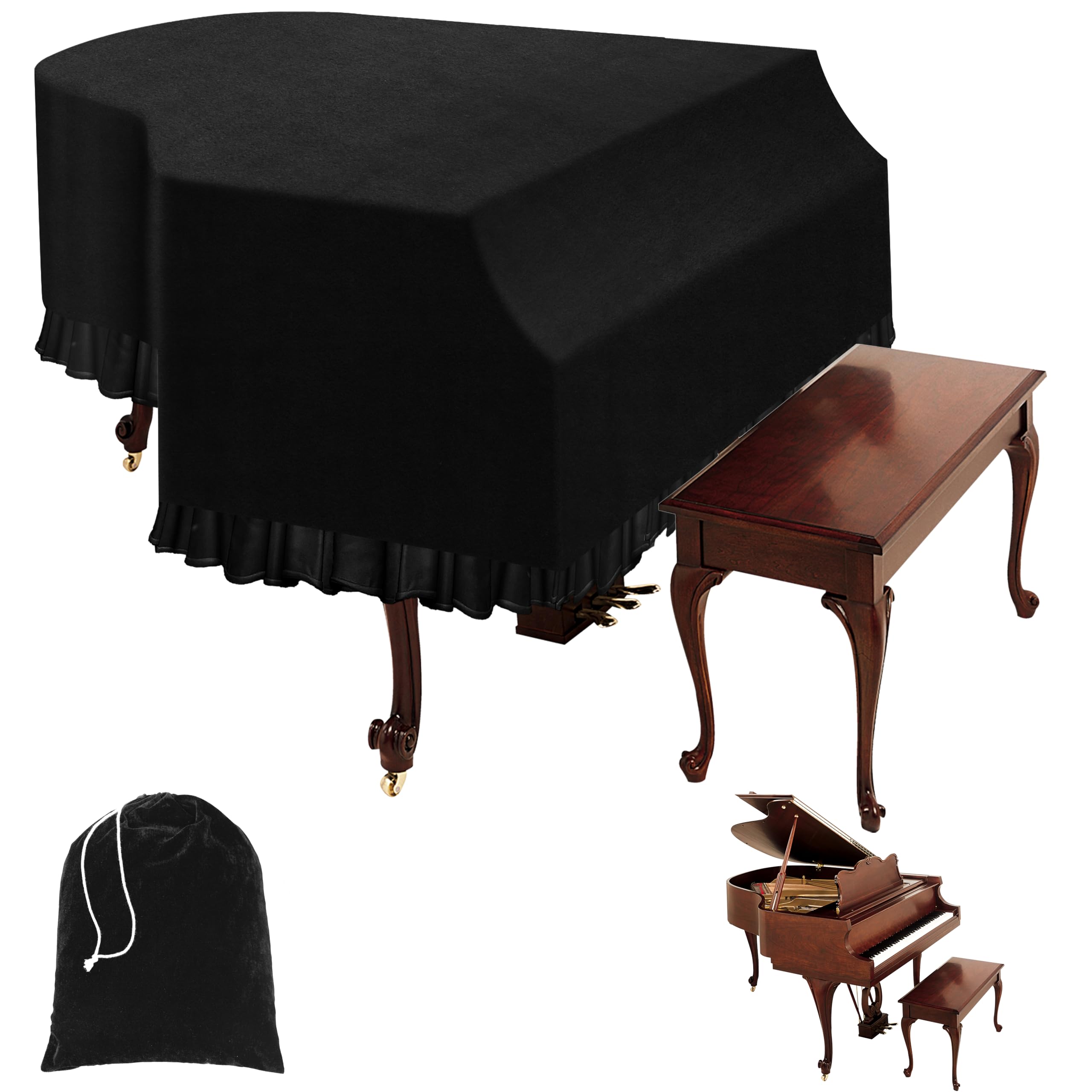 Grand Piano Keyboard Dust Cover, Music Stretchy Dirt Proof Keyboard Cover With Durable Elastic &amp; Cord Lock Must Have Piano Accessories