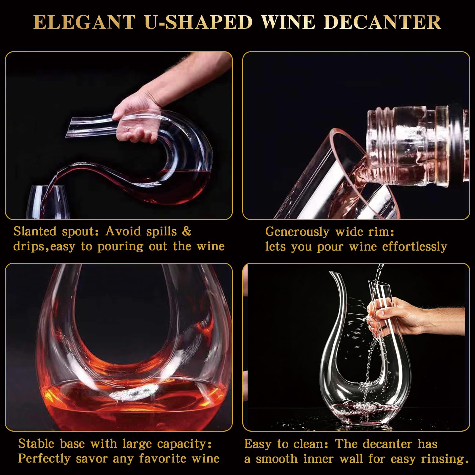 Juego de decantador de vino grabado personalizado, jarra de vino de cisne en forma de U, aireador de vino soplado a mano, regalo para el día del padre y cumpleaños